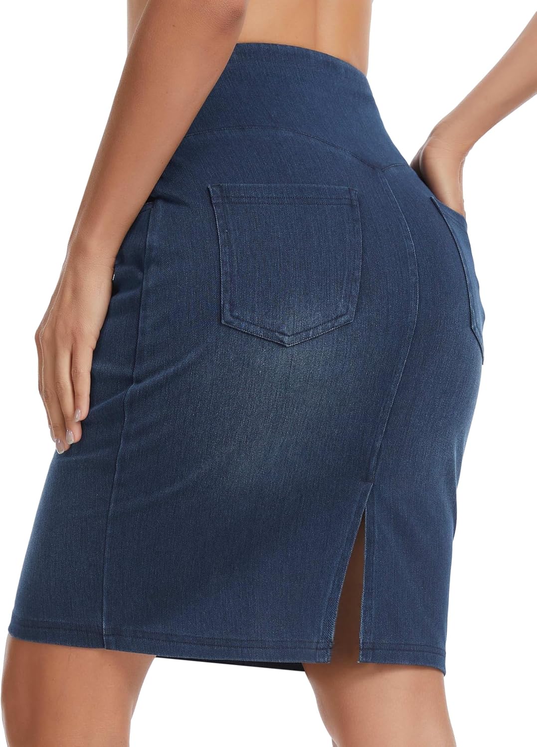 Thumbnail 1 de THE GYM PEOPLE High Waist Pencil Jean Skirt in Stretch Denim with Back Slit