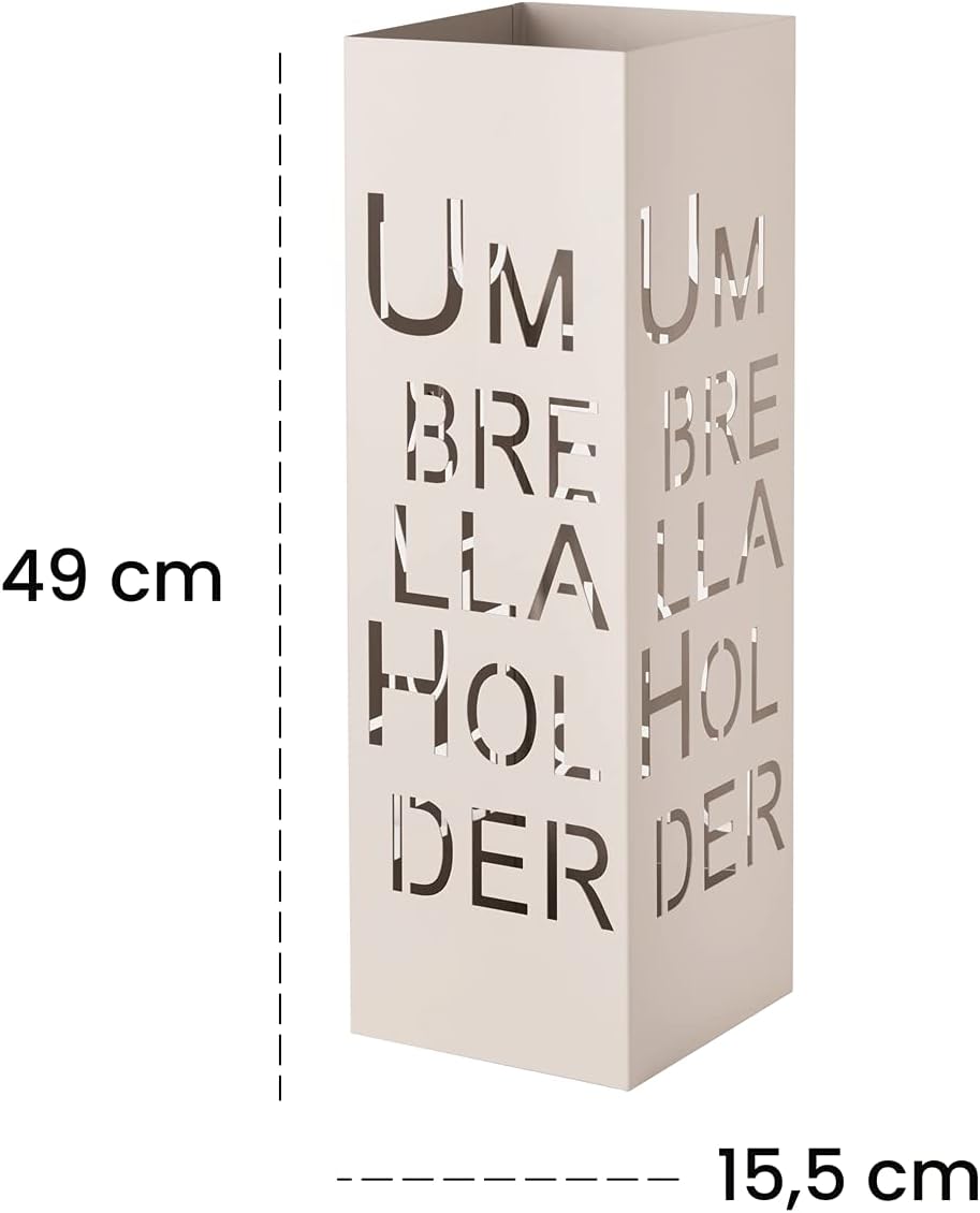 Detalle 2 de Baroni Home Portaombrelli Design Moderno in Metallo Bianco con Intaglio e Vaschetta Rimovibile, 15,5 x 15,5 x 49 cm