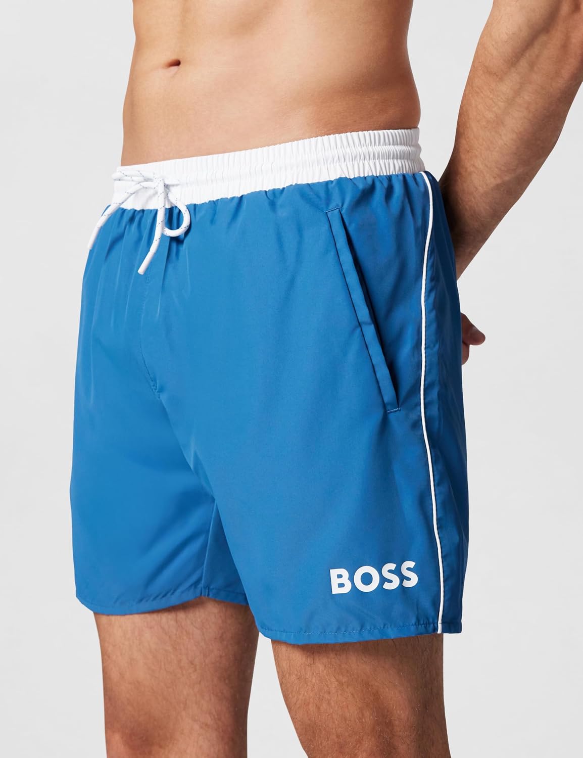 Detalle de BOSS Herren Badehose – Mittlere Länge, Solide Badehose aus recyceltem Polyester