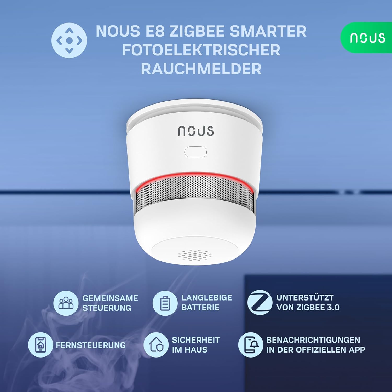 Thumbnail 1 de Rilevatore di Fumo Intelligente Zigbee NOUS E8 – controllo via app e integrazione smart
