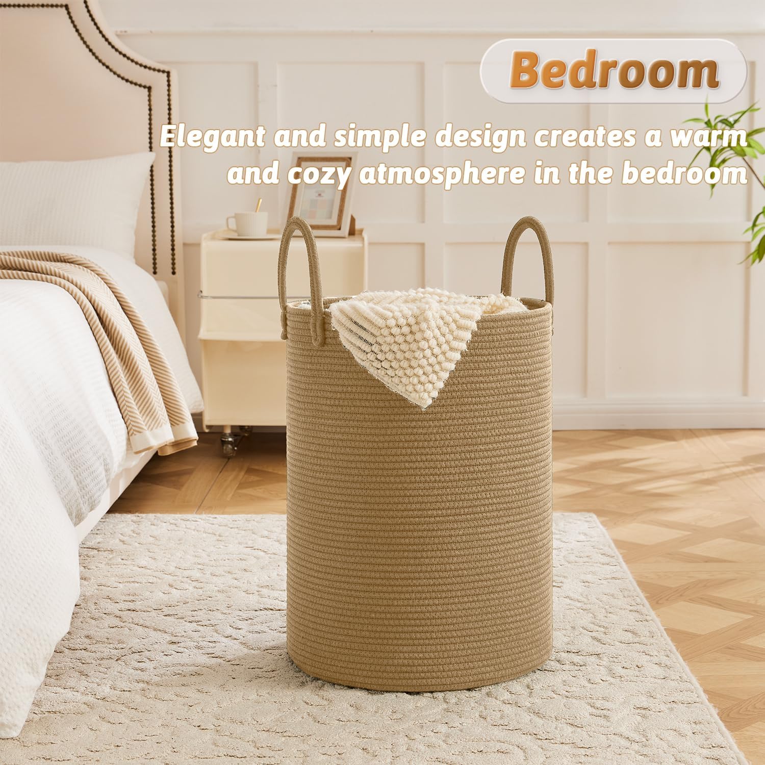 Detalle de Artfeel 40L Cotton Rope Laundry Basket, Machine Washable with Reinforced Handles