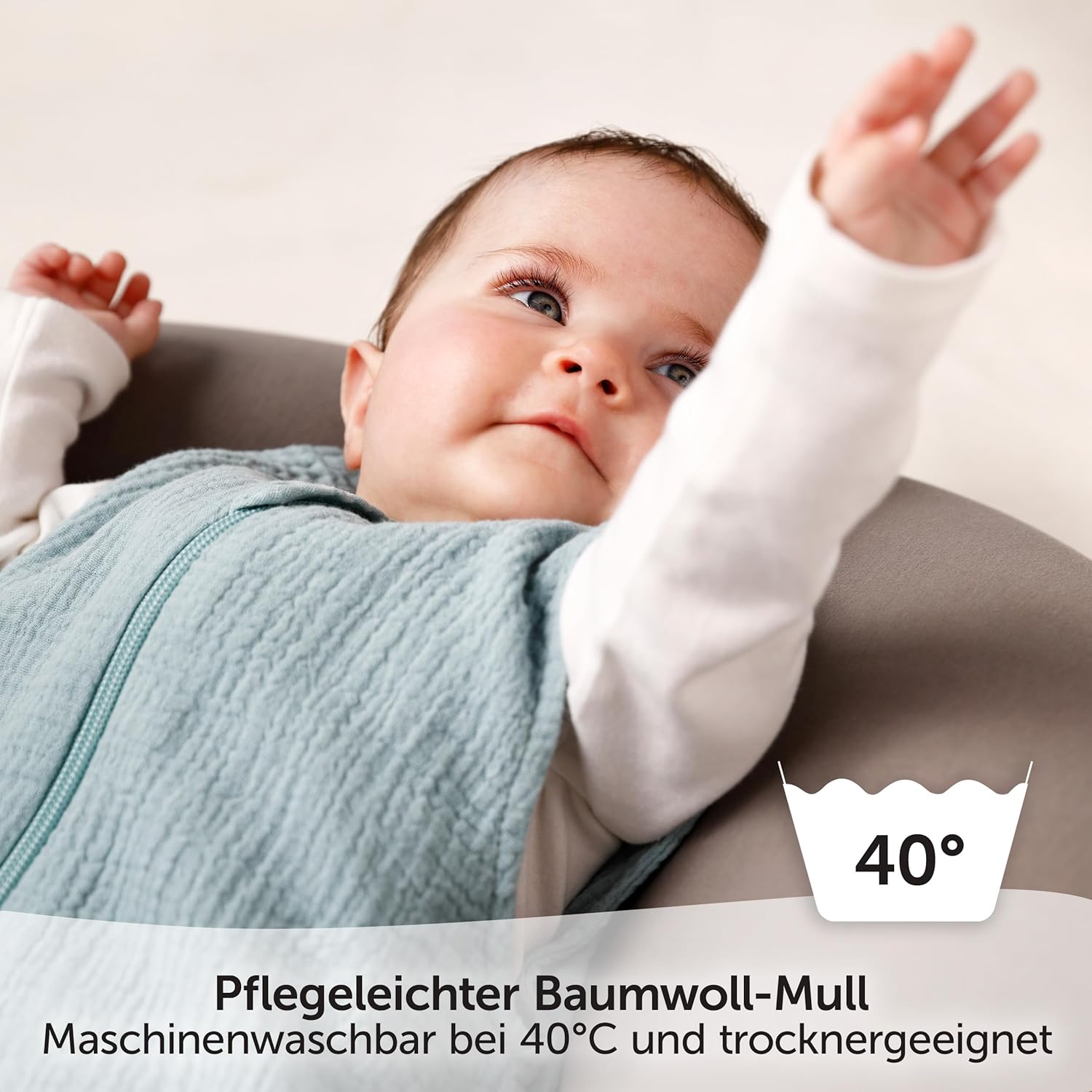 Detalle 2 de LaLoona Sommerschlafsack Mull, ärmellos – leichter Baumwoll-Schlafsack für Sommer und Frühling (0,5 TOG)