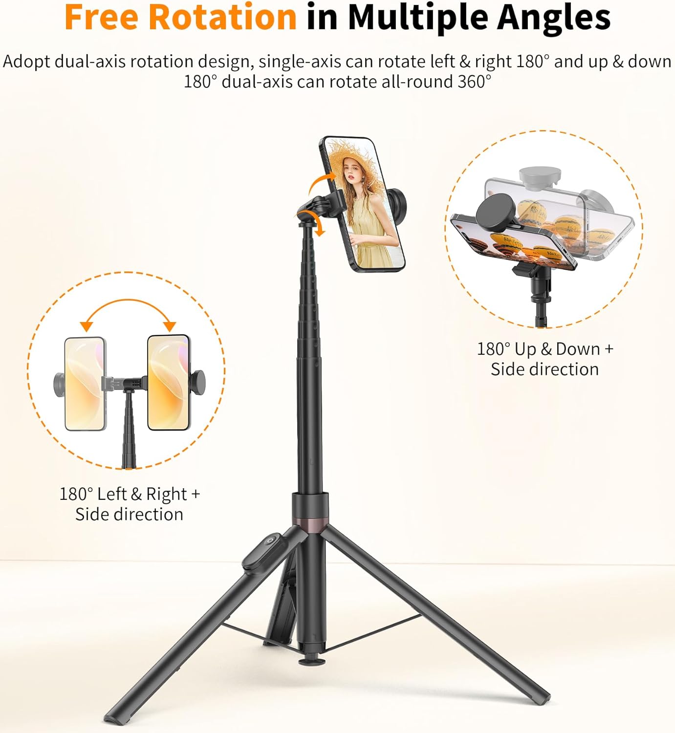 Detalle 2 de TONEOF 66" Automatic Tripod Selfie Stick with Auto-Open Stand and Magnetic Rechargeable Remote (Black)