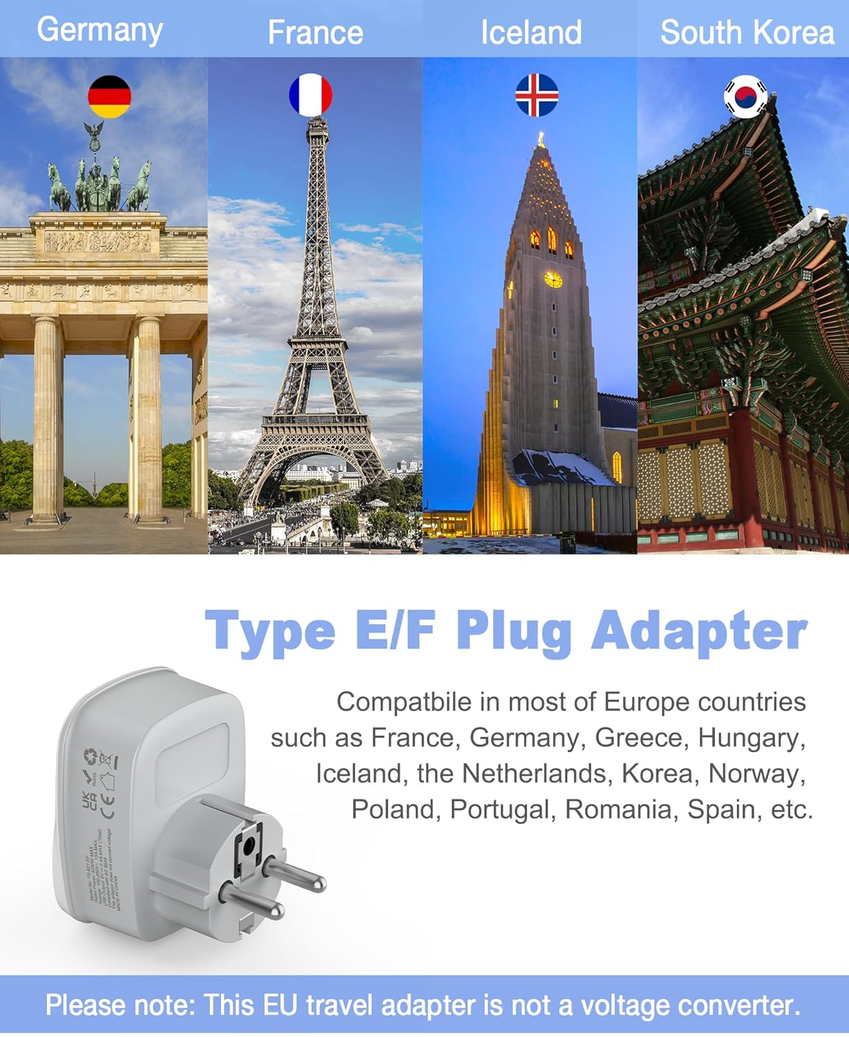 Detalle 2 de TESSAN UK to Europe plug adapter 3 pack
