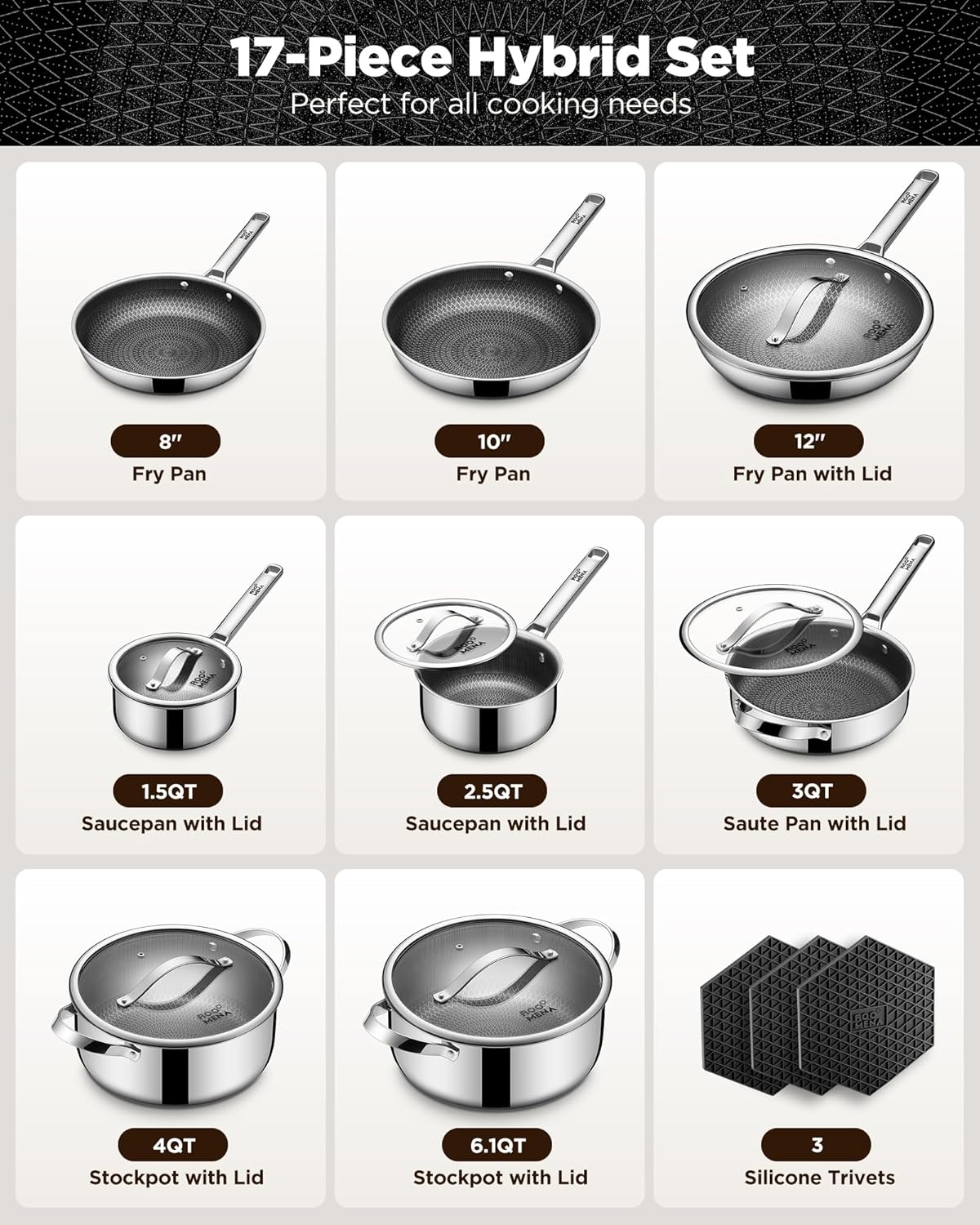Thumbnail 1 de Hybrid Stainless Steel 17PC Cookware Set 🍳