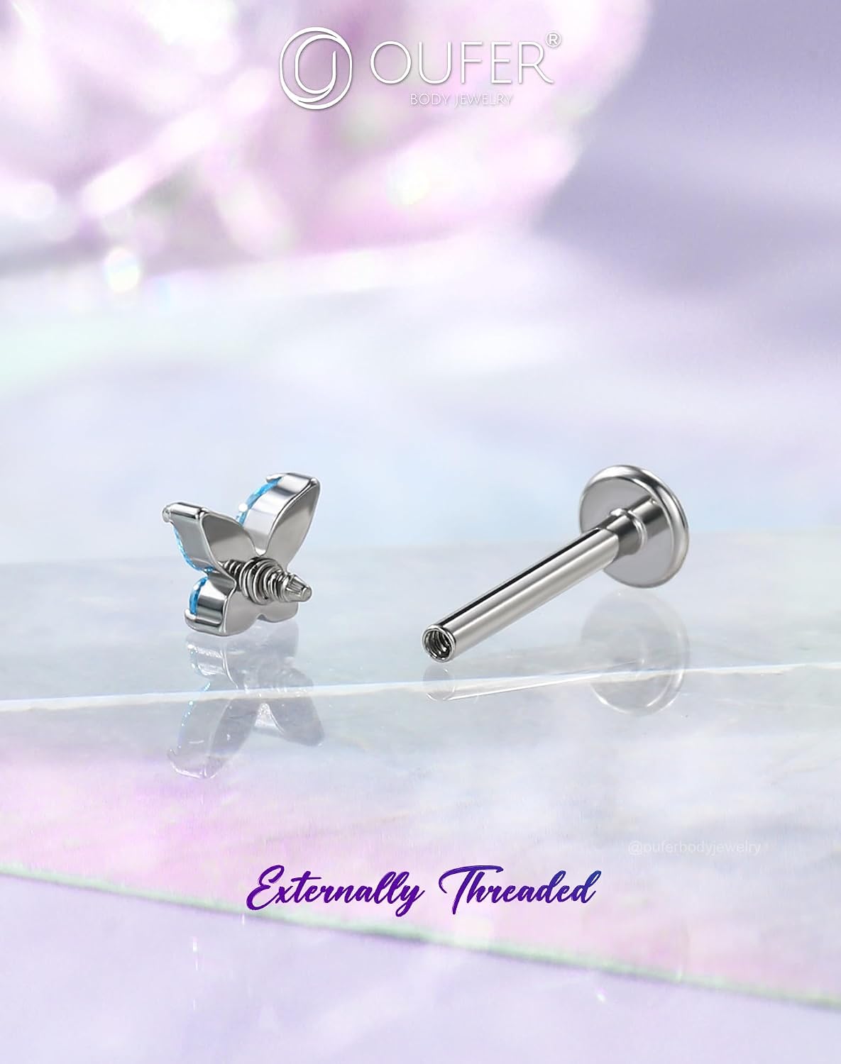 Thumbnail 3 de OUFER Labret 16G Acier 316L Papillon CZ 6/8/10/12mm