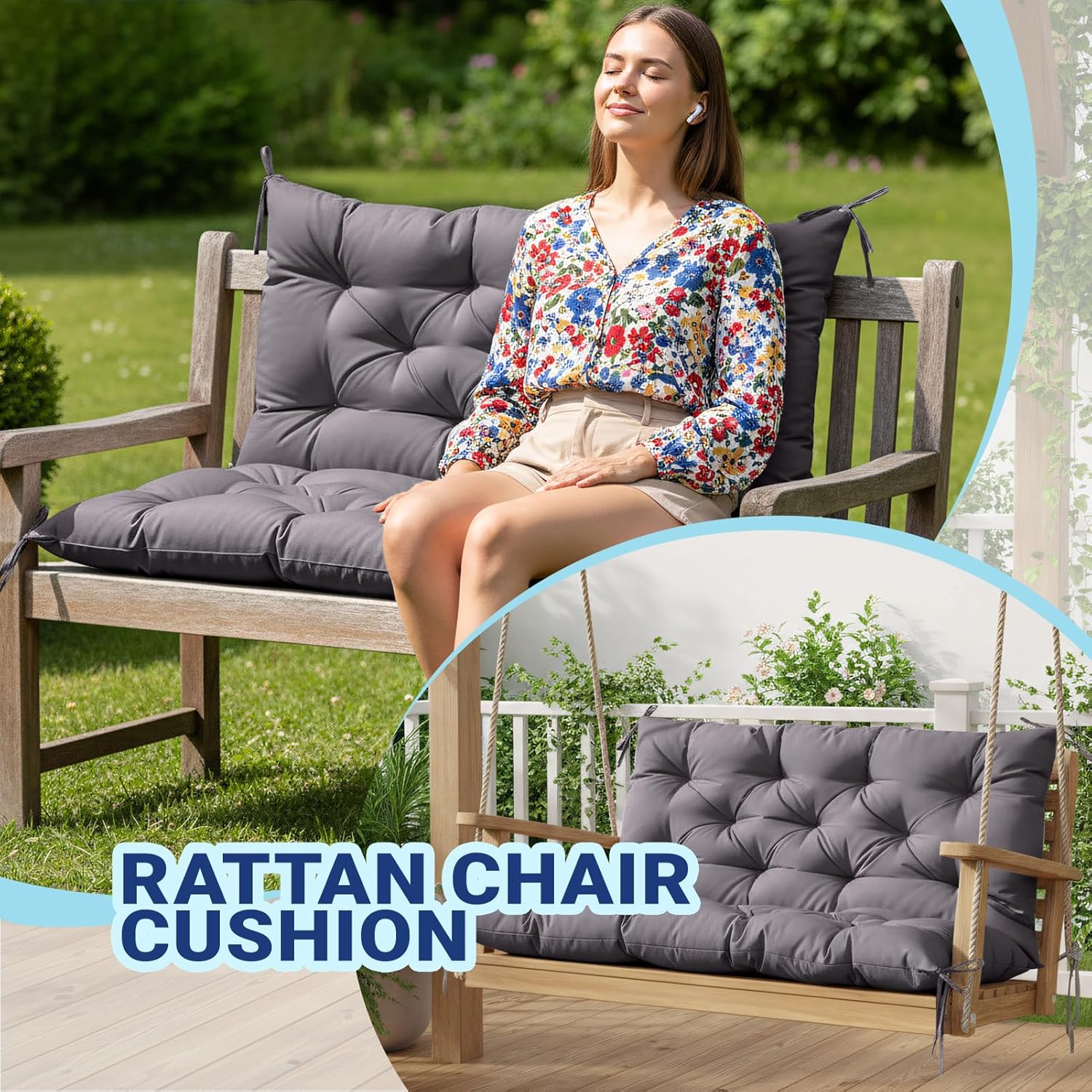 Detalle de ZxrFxr Waterproof Swing Seat Cushions: 2/3/4 Seater Thick Patio Bench Cushion (Dark Grey, 120x100cm)