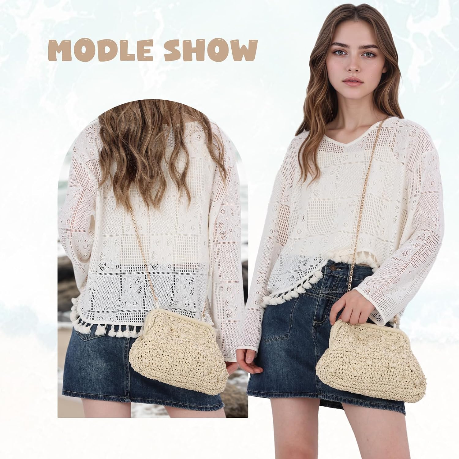 Detalle 2 de Jywmsc Straw Clutch Purse for Women – 2025 Woven Rattan Beach Bag