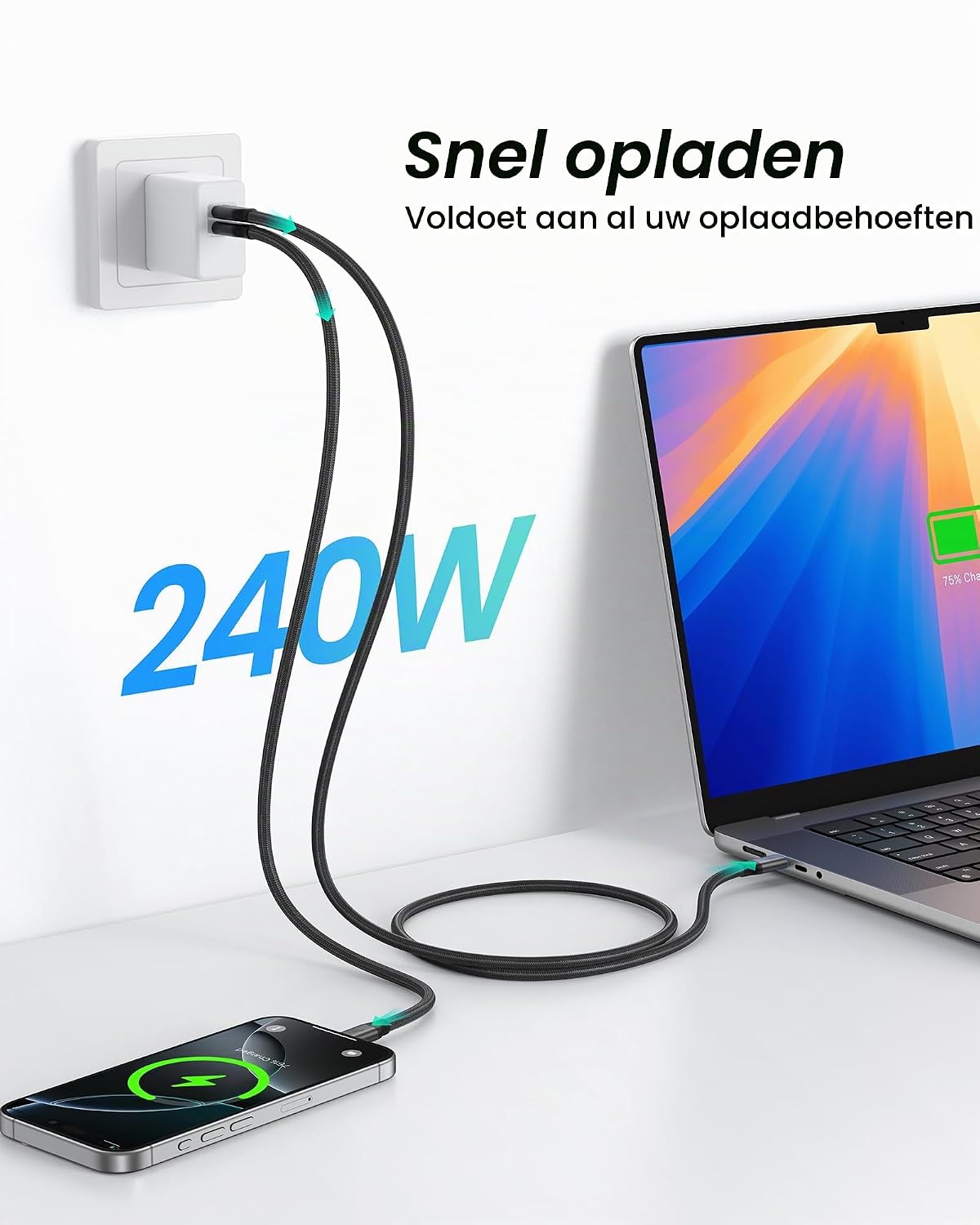 Thumbnail 3 de Silkland S3405 USB-C-kabel 1,5 m, 80 Gbps en 240 W voor Thunderbolt 5