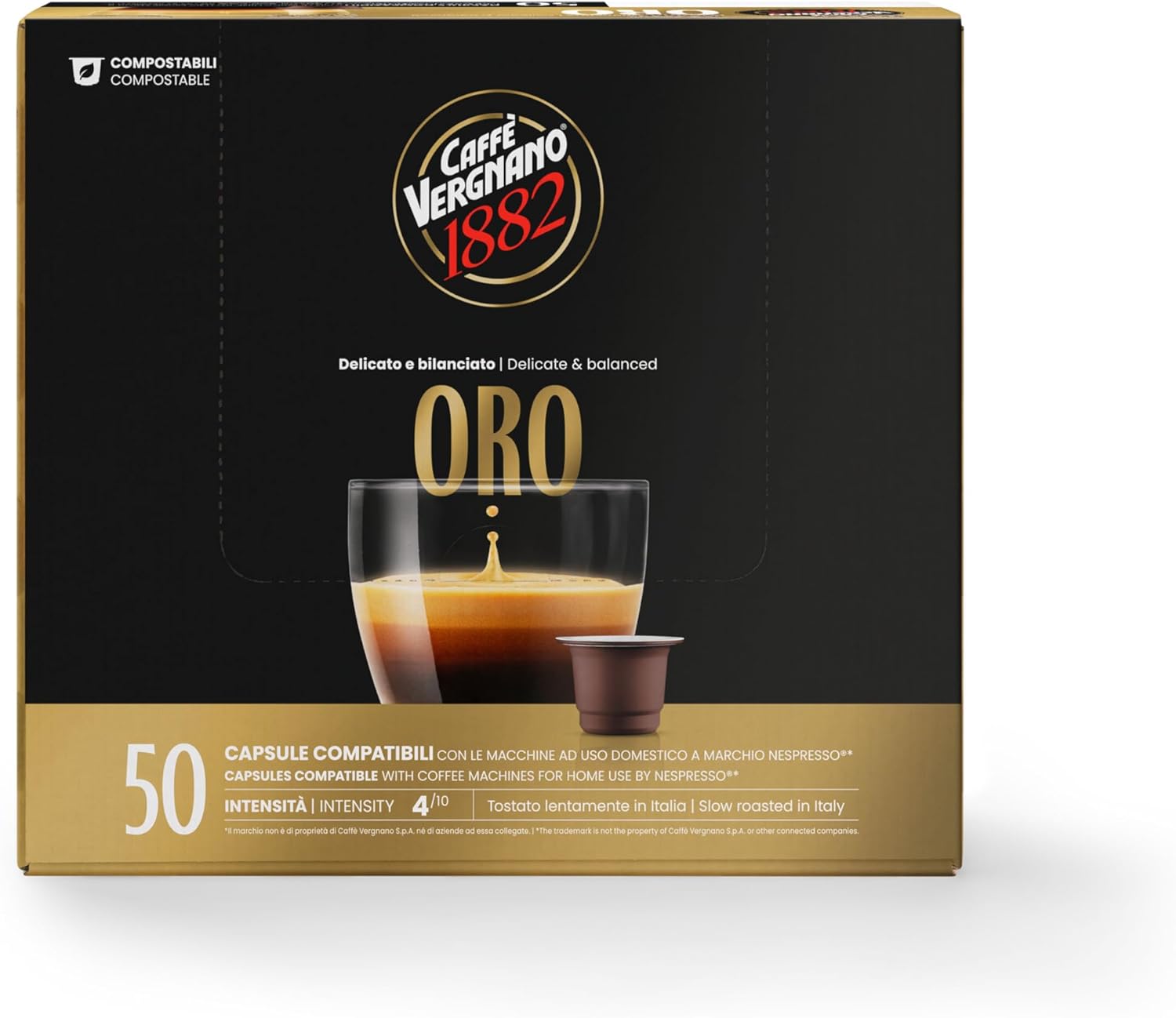 Detalle 2 de Caffè Vergnano 1882 – 50 Capsule Oro: compatibile Nespresso ed Espresso1882, compostabili