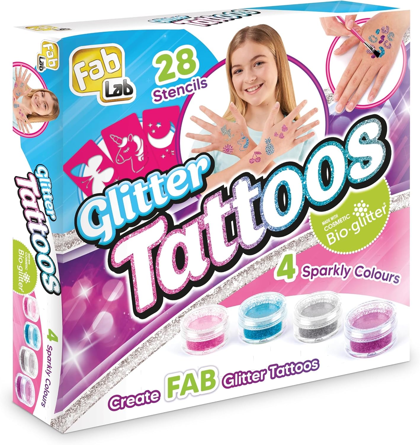 Thumbnail 6 de FabLab Glitter Tattoos | Create FAB Glittery Kids Tattoos with 28 Stencils and 4 Biogel Glitter Colours