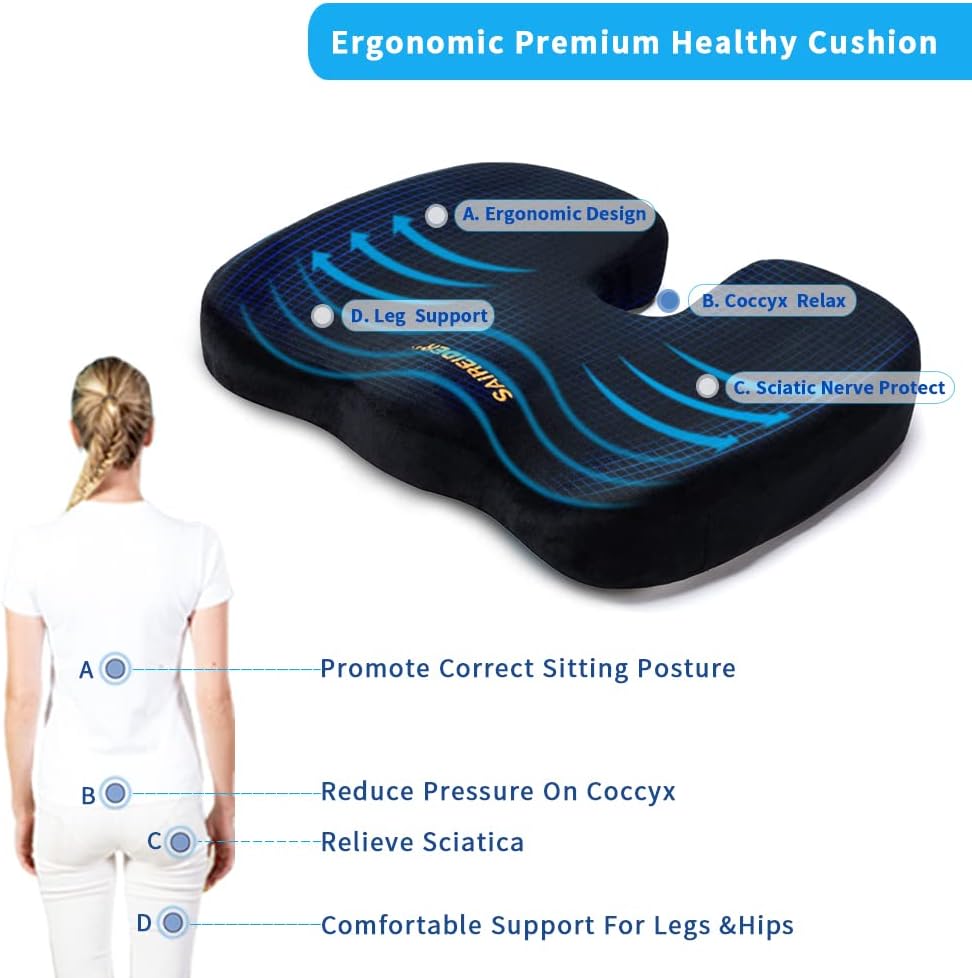 Detalle 2 de SAIREIDER SC-B0402 Memory Foam Coccyx Seat Cushion with Removable Cover