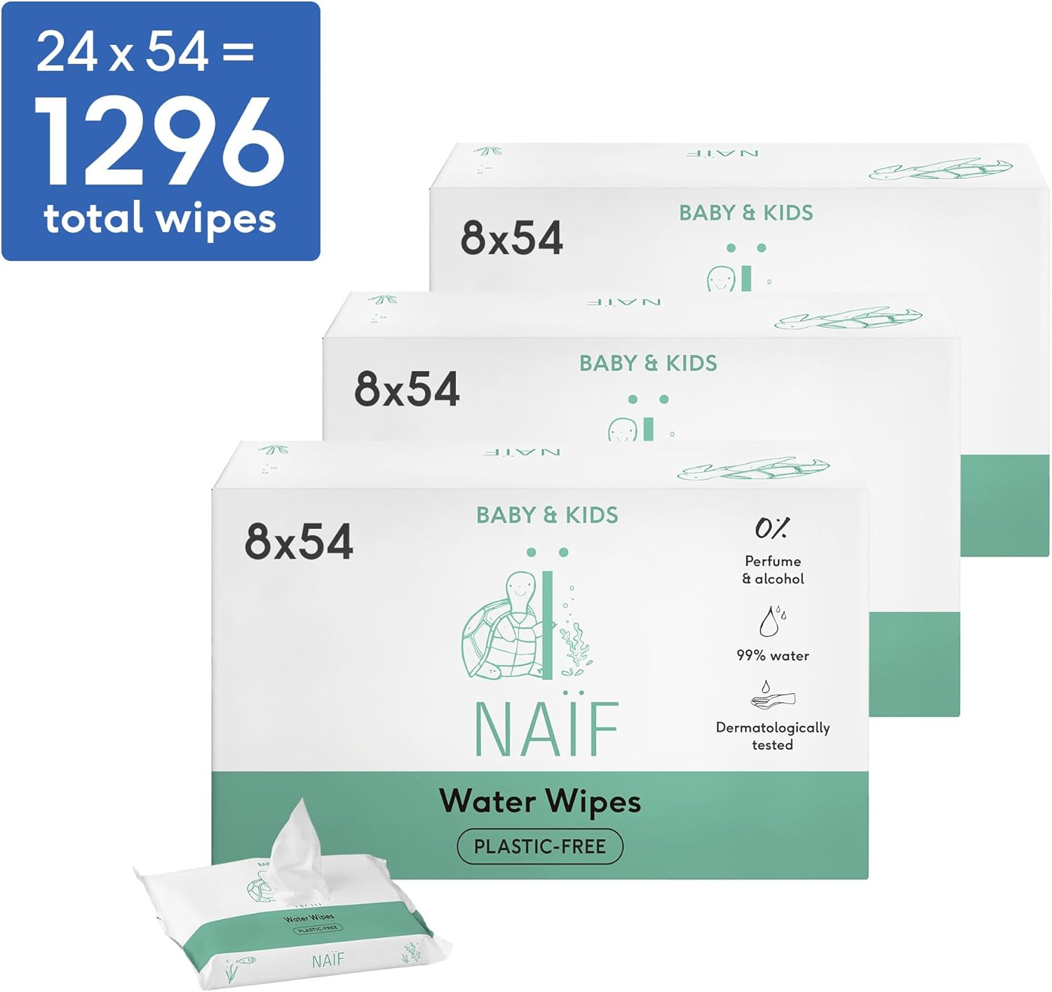 Thumbnail 1 de Naïf Salviette senza plastica – 1296 pezzi (24 confezioni da 54) per sederino, corpo e viso del bambino