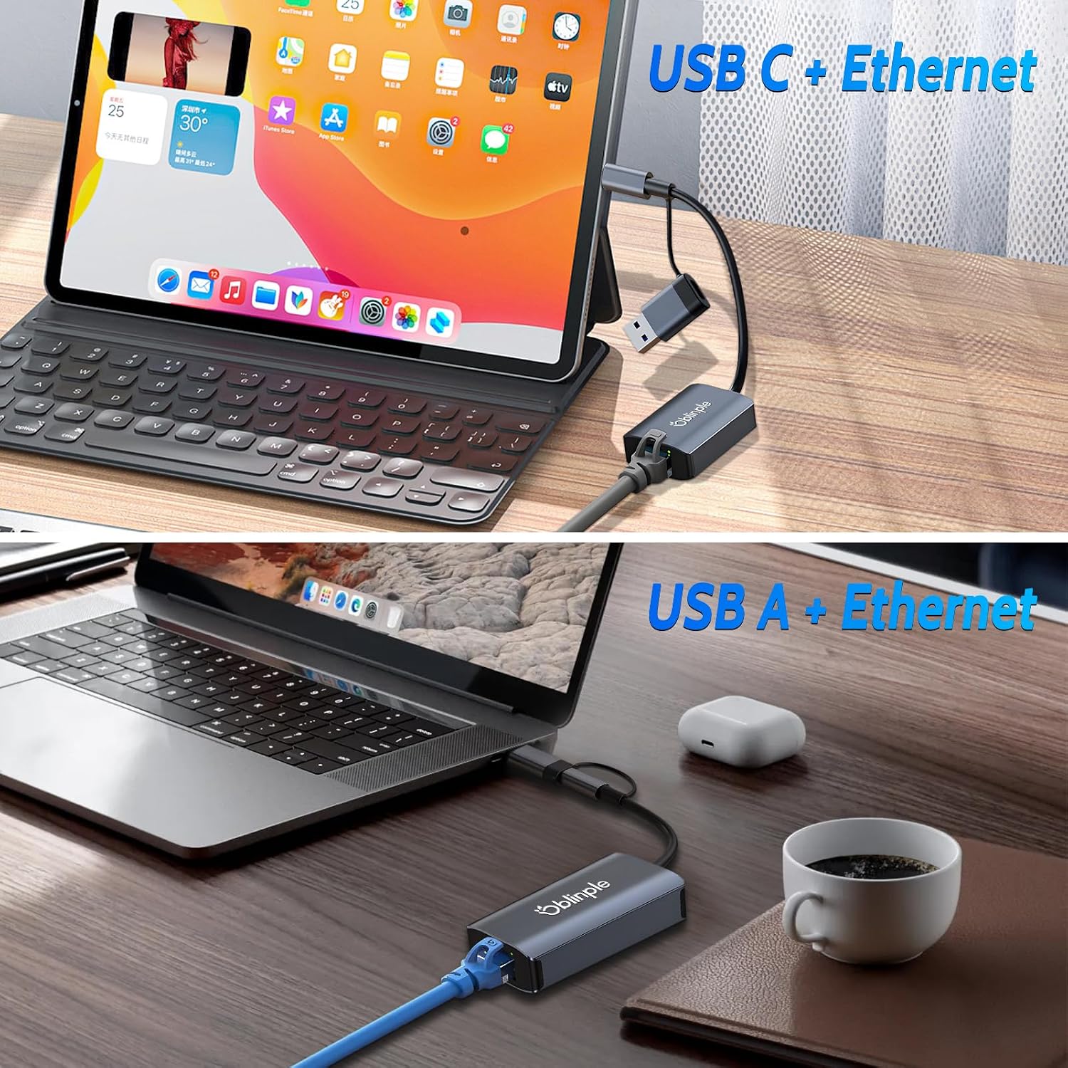Thumbnail 4 de Oblinple USB‑C-auf-Ethernet-Adapter (1000 Mbps) – USB 3.0 auf RJ45 Gigabit LAN