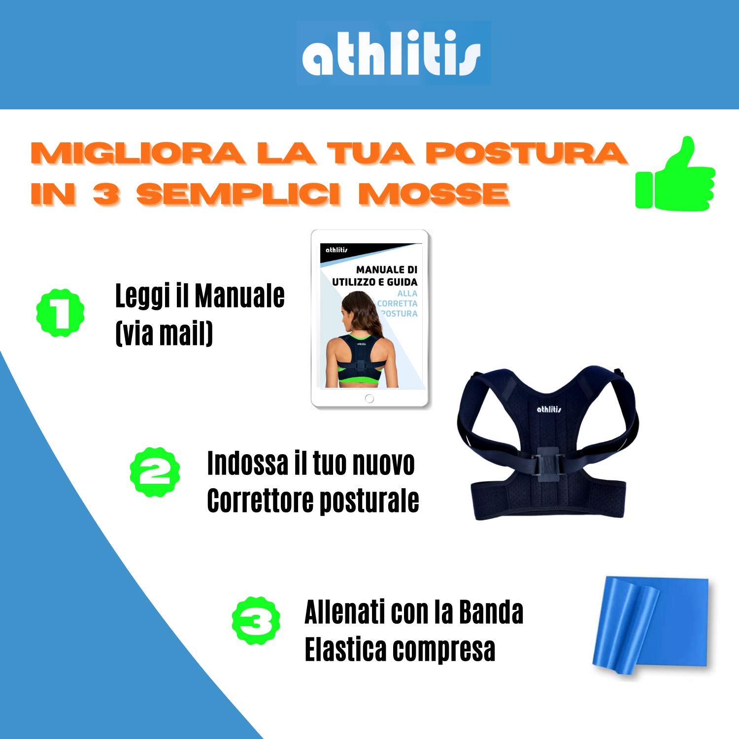 Detalle de athlitis Correttore Postura Uomo Donna con busto ortopedico, fascia regolabile per spalle e schiena (DISP. MEDICO CE)