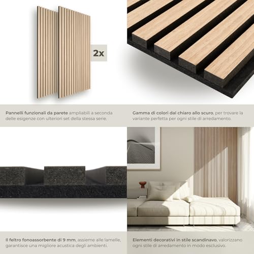 Detalle de tectake Set di 2 Pannelli Acustici Effetto Legno Rovere Chiaro – Pannelli Fonoassorbenti Decorativi per Pareti e Soffitti