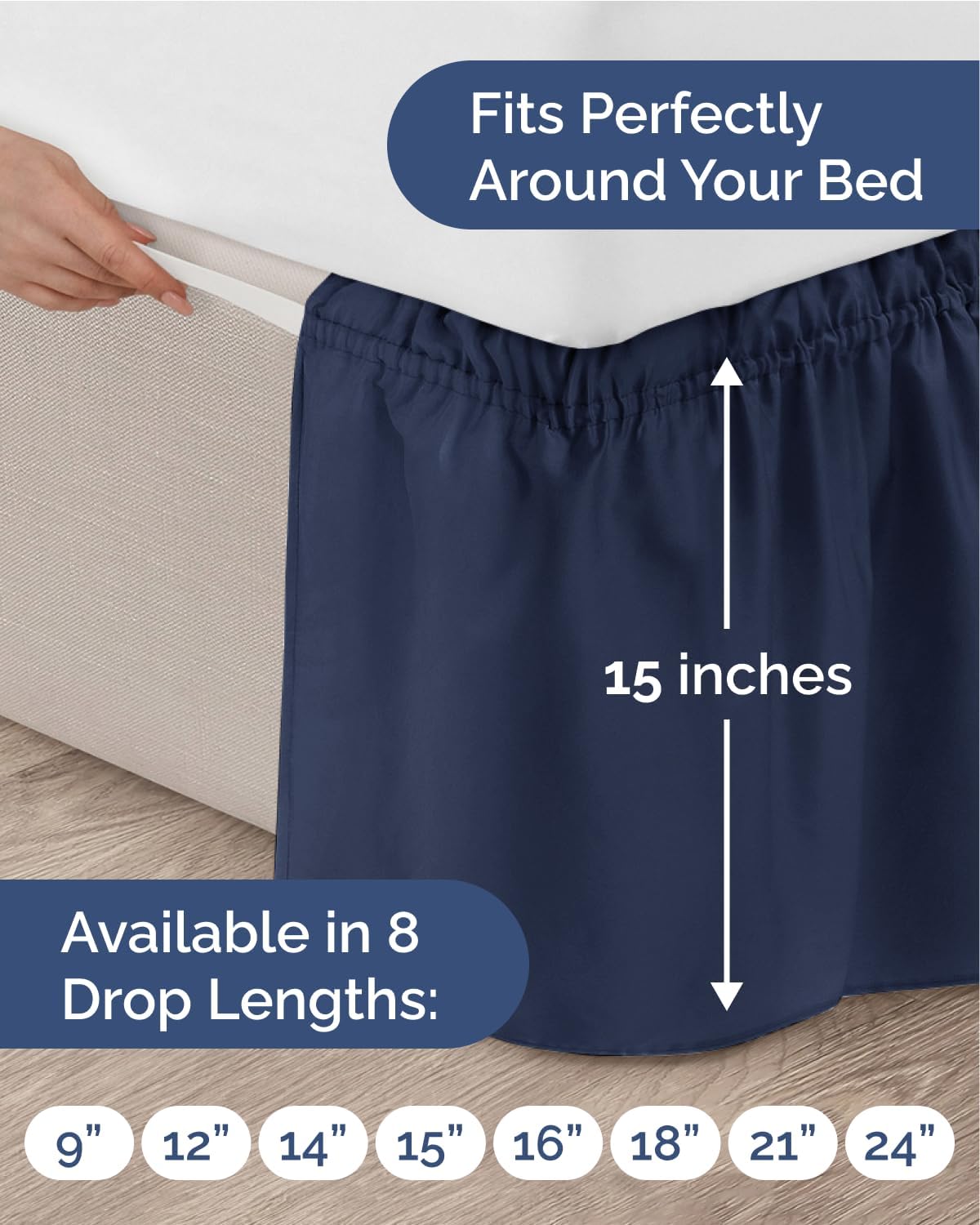 Thumbnail 3 de Wrap Around Dust Ruffle Bed Skirt (Navy Blue) for Queen Beds with 15 Inch Drop