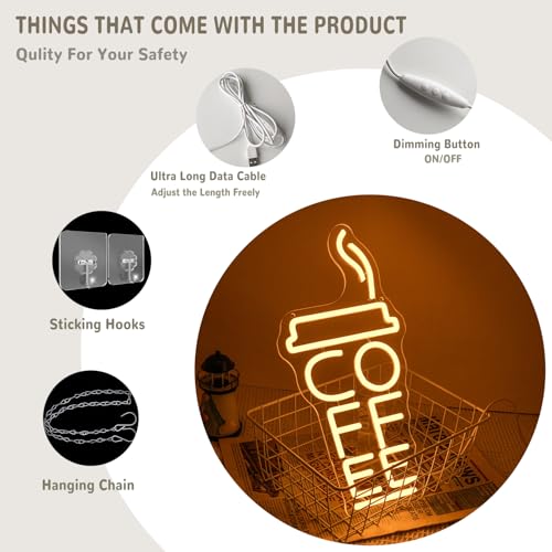Thumbnail 2 de LMSIGNLY Kaffee Neon Schild – Wanddekoration mit warmer Weißlicht, USB betrieben