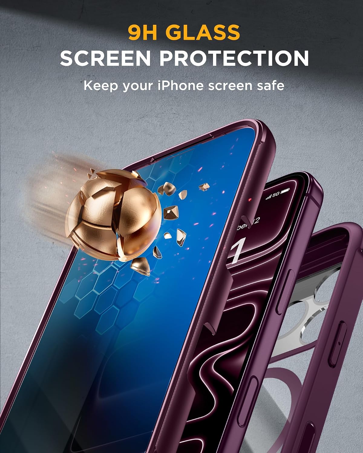 Thumbnail 4 de Miracase iPhone 18 Pro Max Case with Privacy Glass, MagSafe, Burgundy