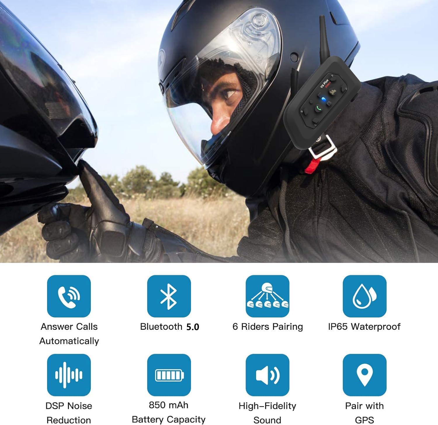 Thumbnail 1 de QSPORTPEAK V6 Plus Motorcycle Intercom Headset: 6‑Rider Bluetooth System