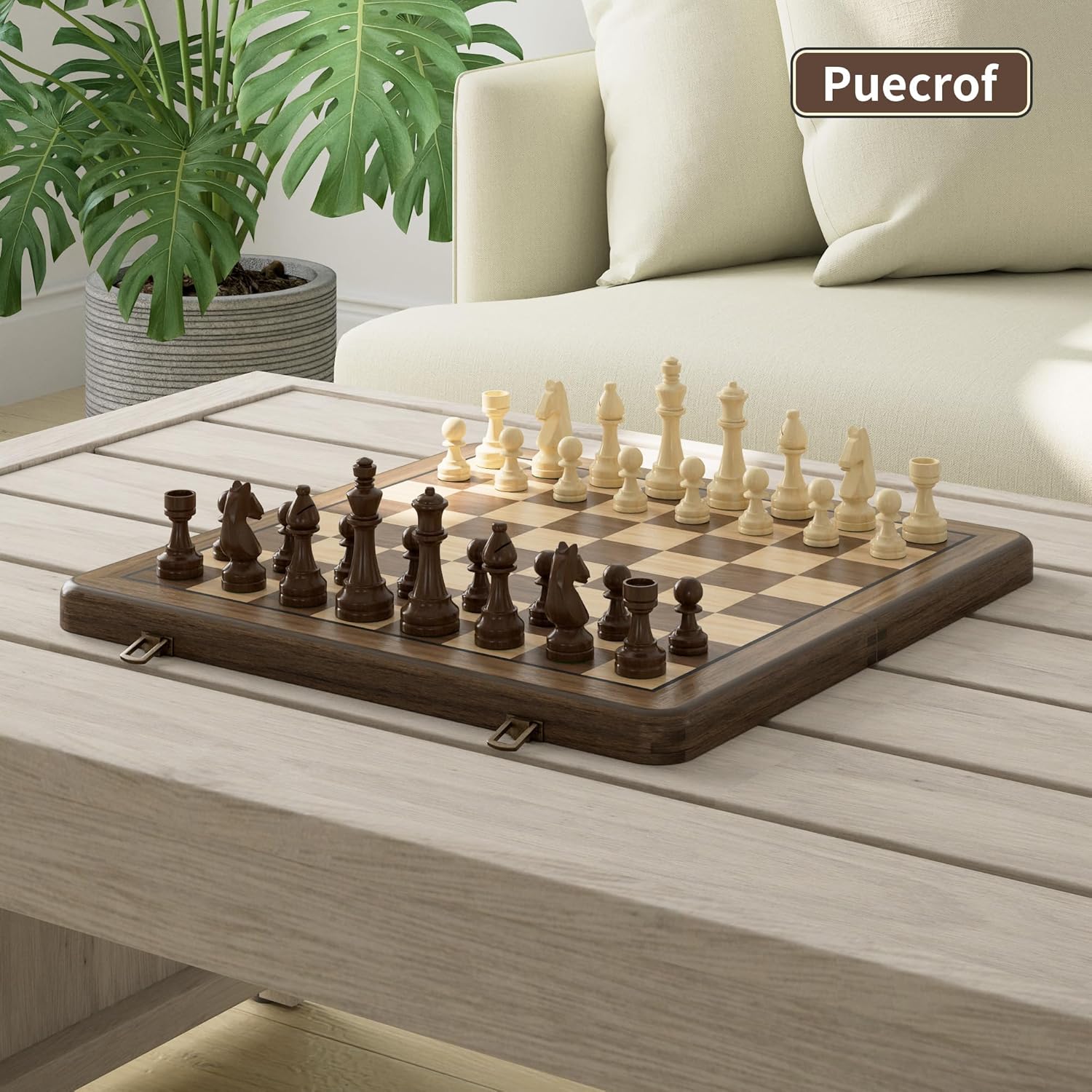 Thumbnail 5 de 15in Wooden Folding Chess Set Vintage