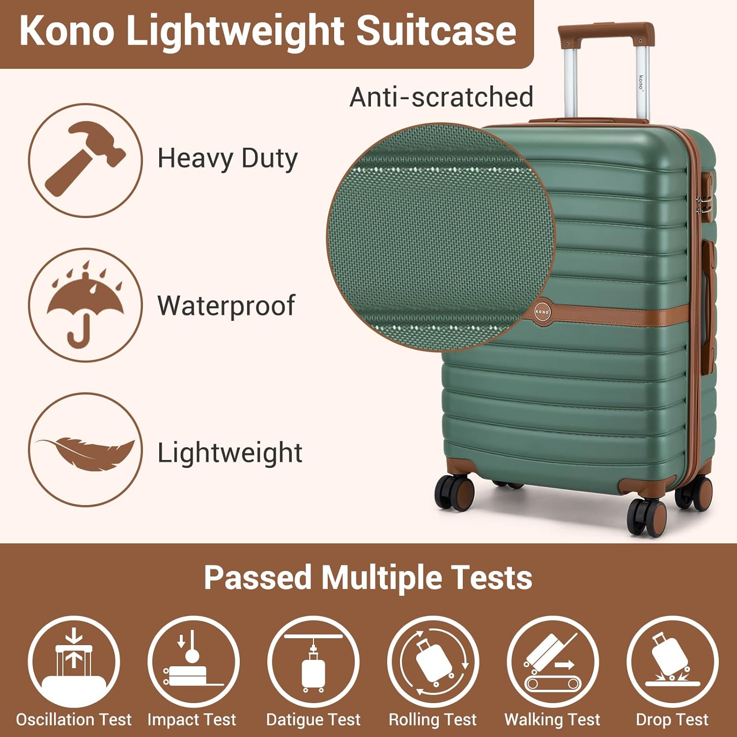 Detalle de Kono Cabin Suitcase 55x40x20 Lightweight ABS+PC Hardshell Carry-On with 3-Digit Lock