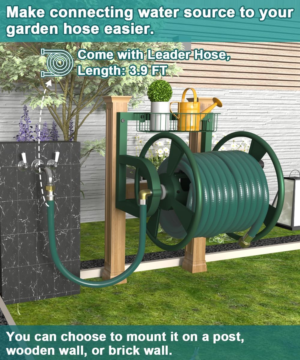Detalle de Artigarden AGN-WMHR-GRN Wall-Mounted Hose Reel, 125-Foot Capacity