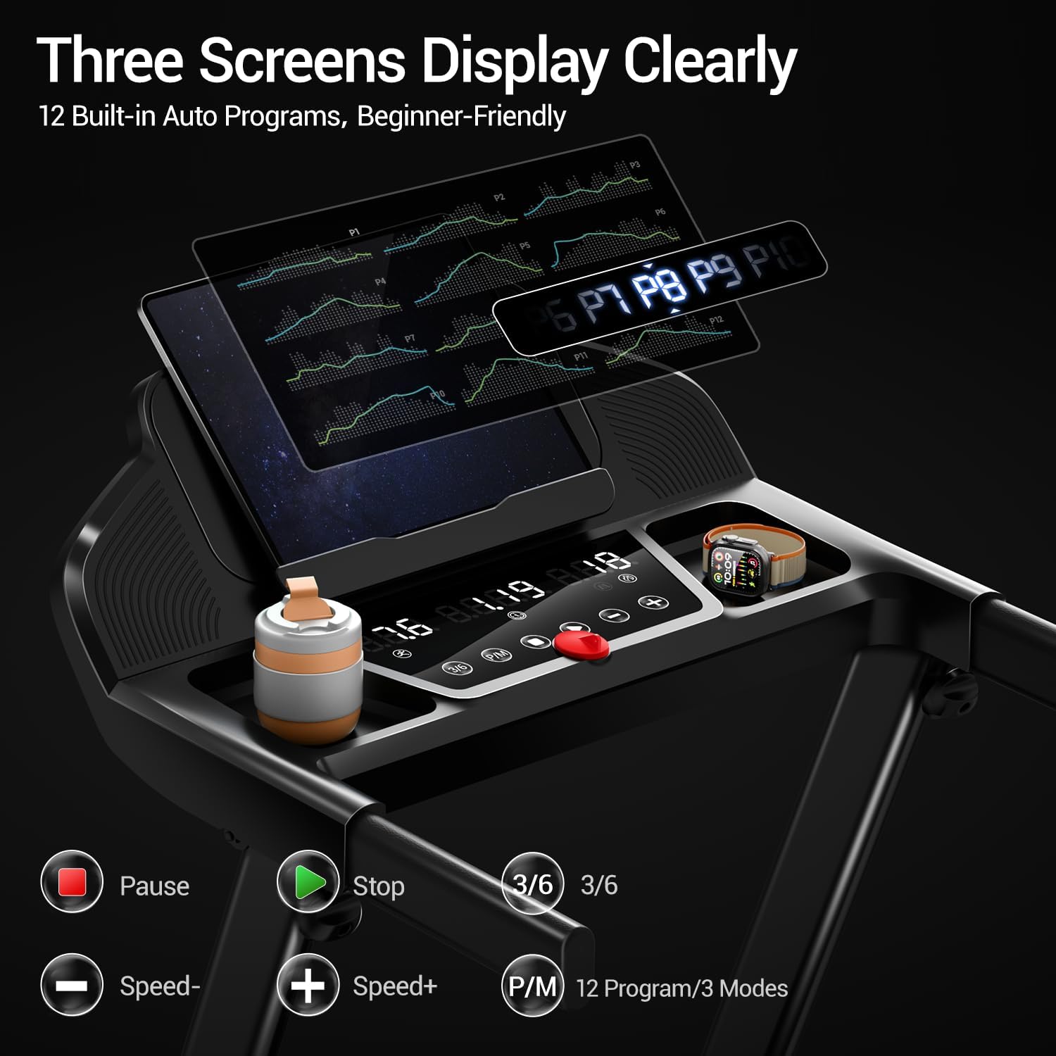 Thumbnail 6 de CURSOR Tapis de course pliable inclinable 15% (12 km/h) moteur 3,0 CV avec écran LED et charge max. 136 kg