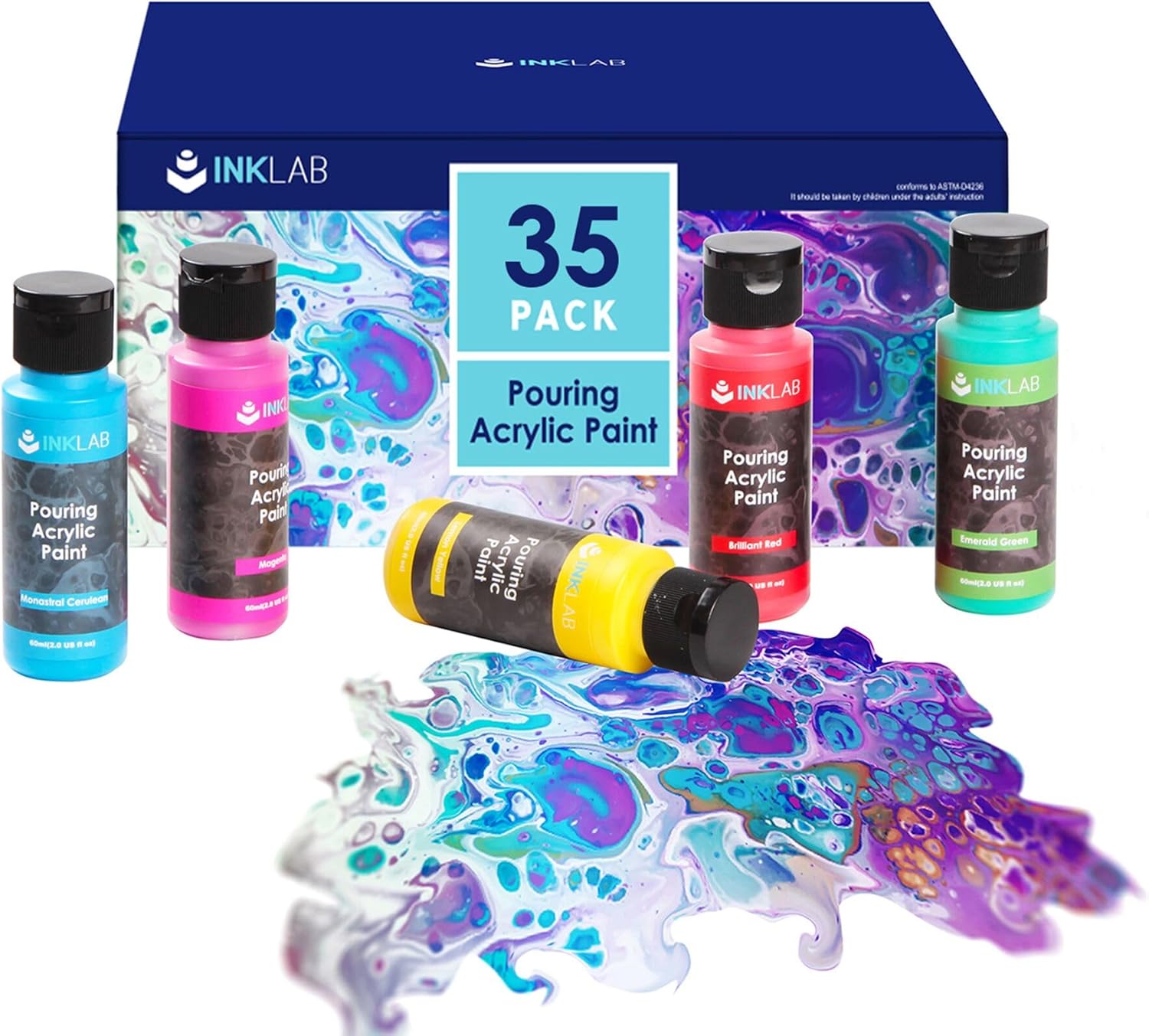Kit de peinture acrylique à couler INK LAB – 35 couleurs prêt à verser (60 ml chaque)