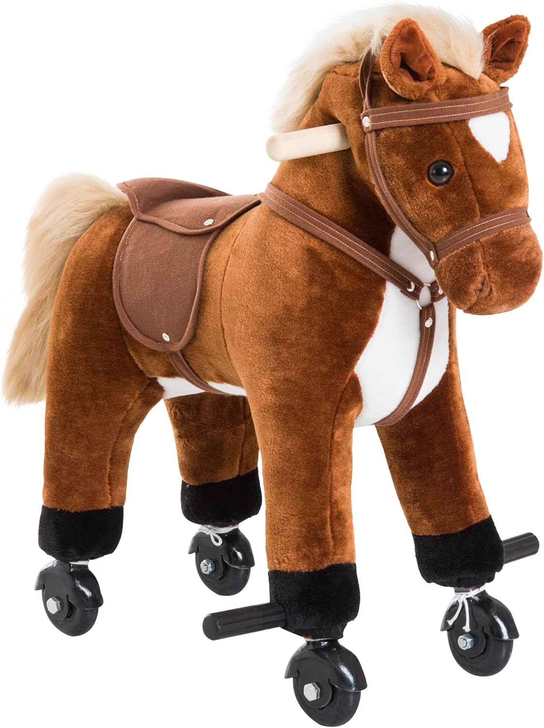 Detalle de HOMCOM pluchen paard op 4 wielen met hinnikgeluid, handgrepen en voetsteunen