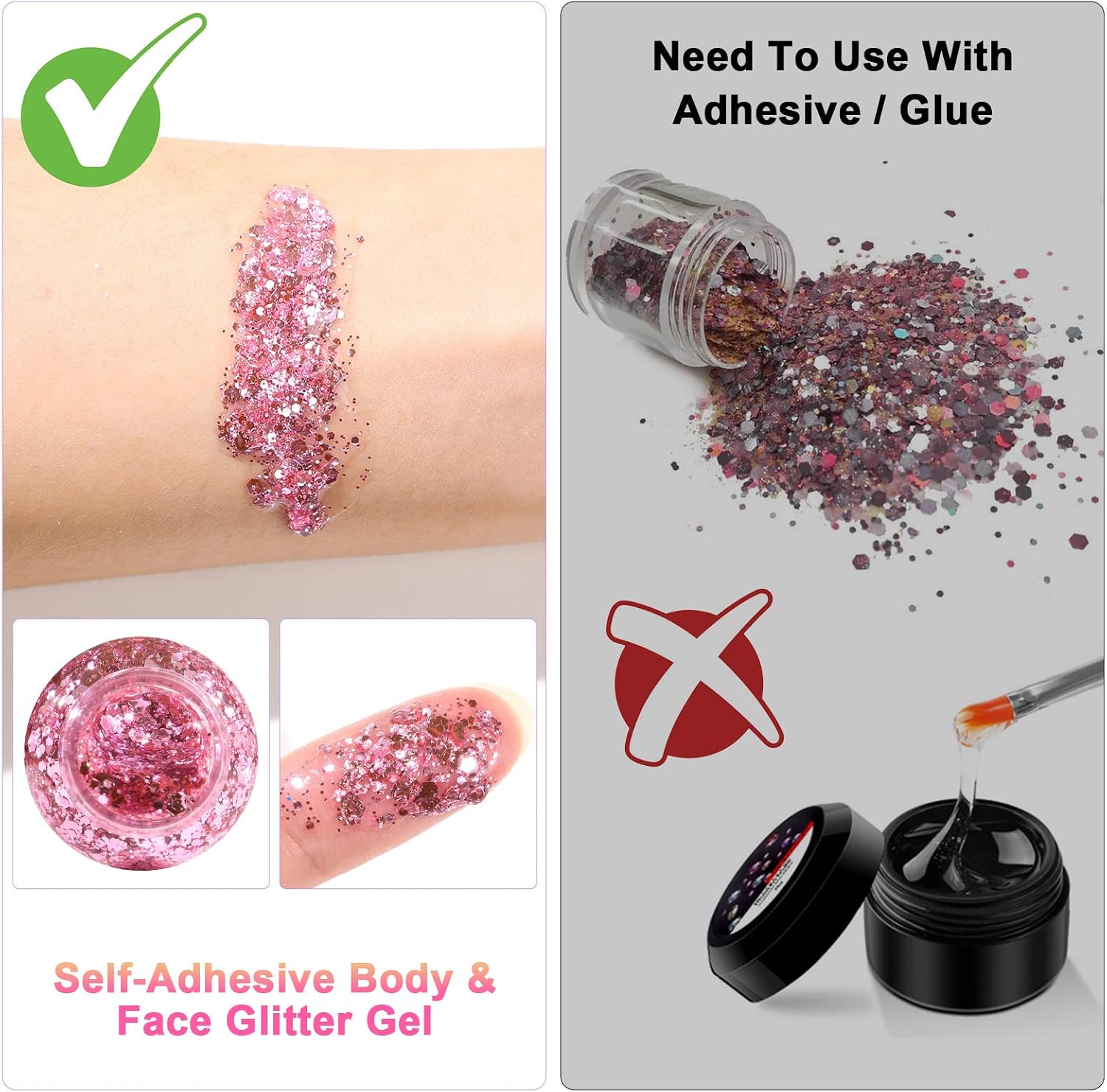 Detalle de URAQT glitter corpo e viso rosa