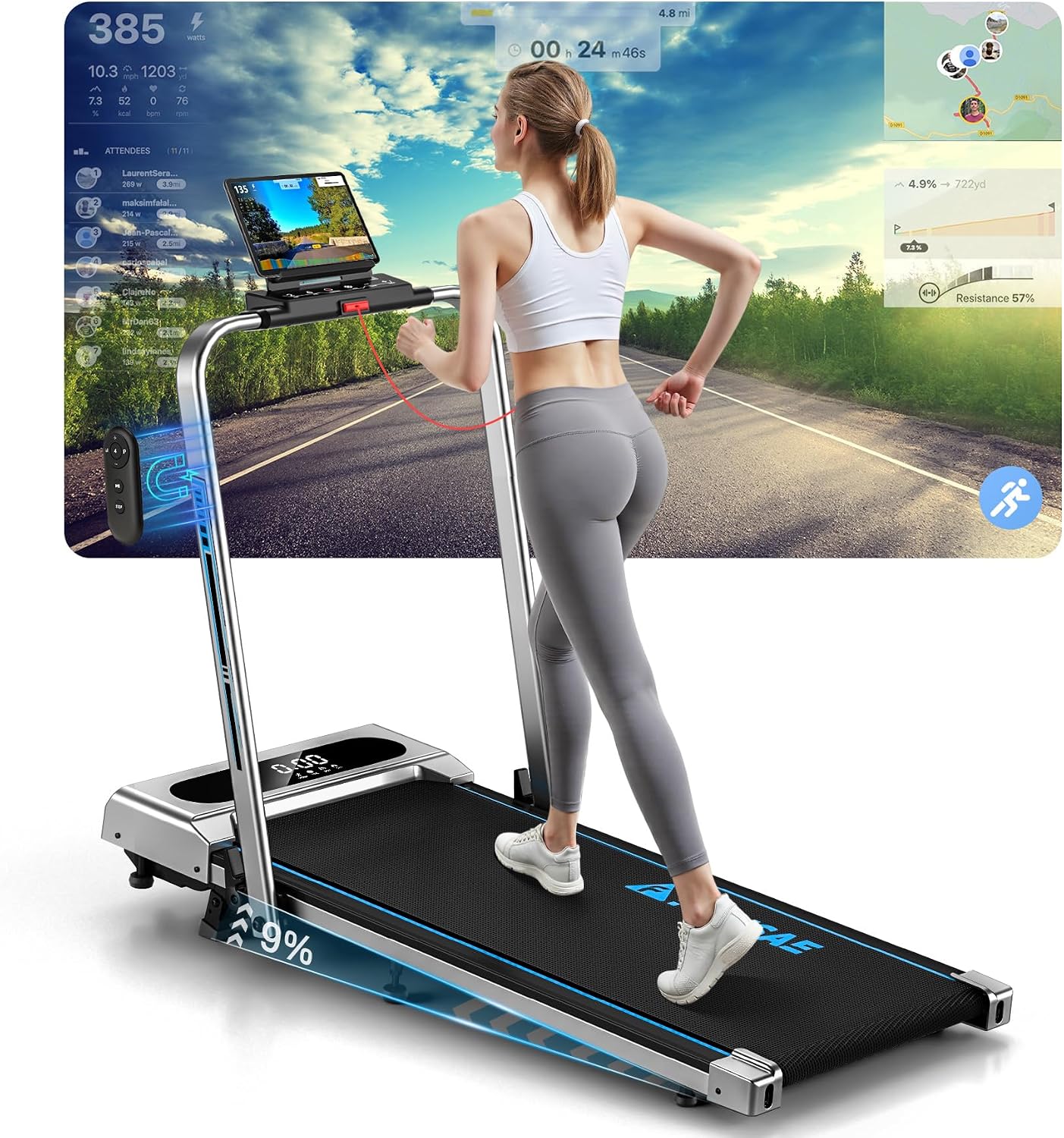 FOUSAE 4-in-1 Walking Pad 10 km/h, 9% incline