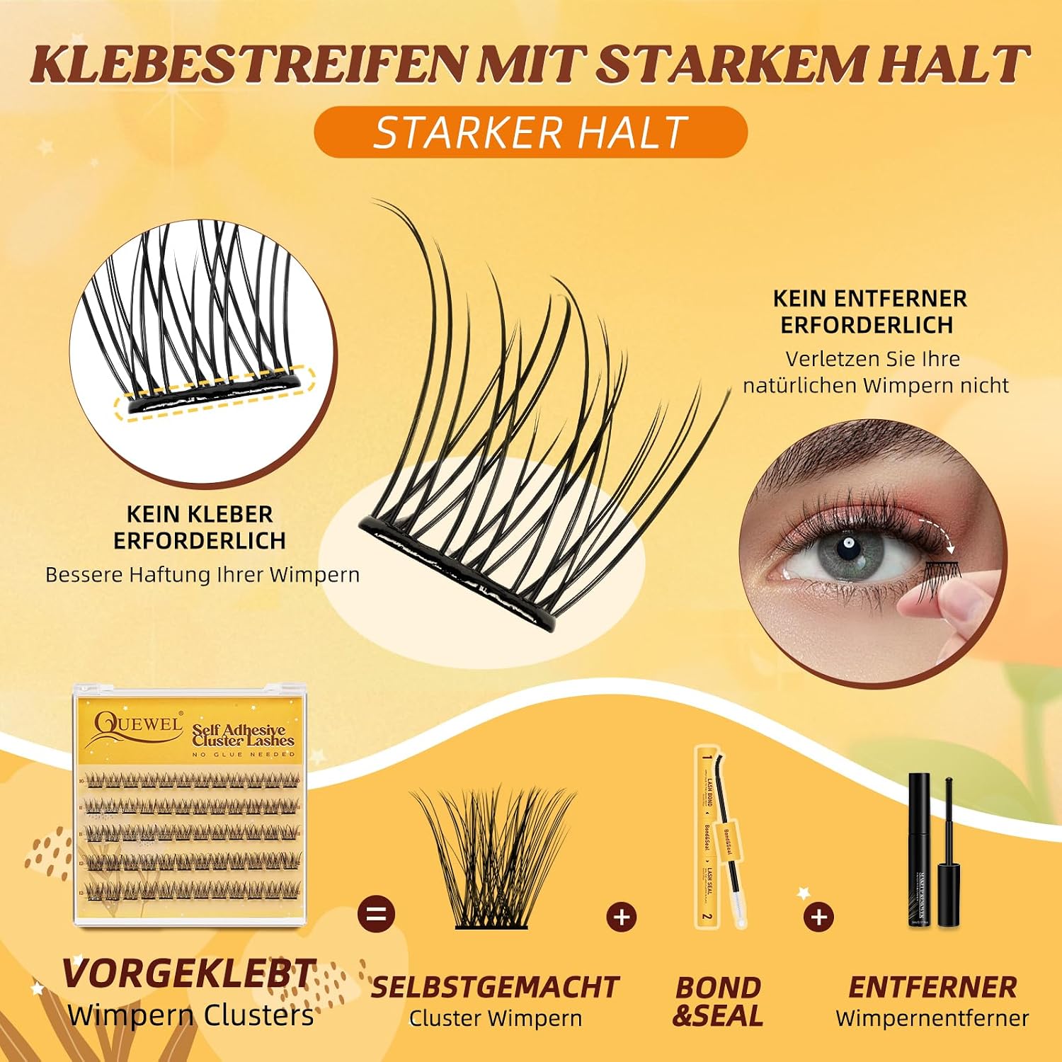 Detalle de QUEWEL Selbstklebende Wimpern Cluster 60 Stk. (10–16 mm) – ohne Kleber, wiederverwendbar