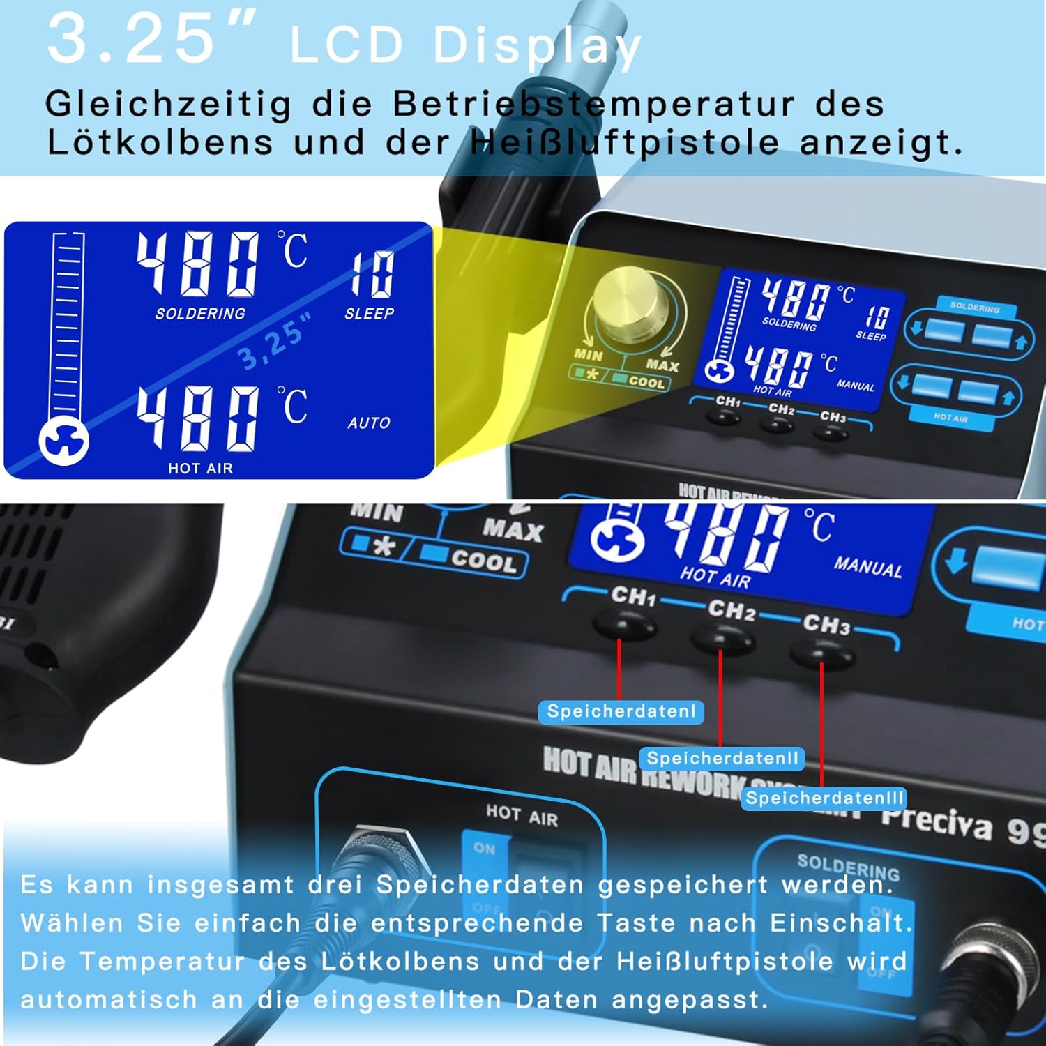 Detalle de Preciva 992D+ Heißluftlötstation 750W