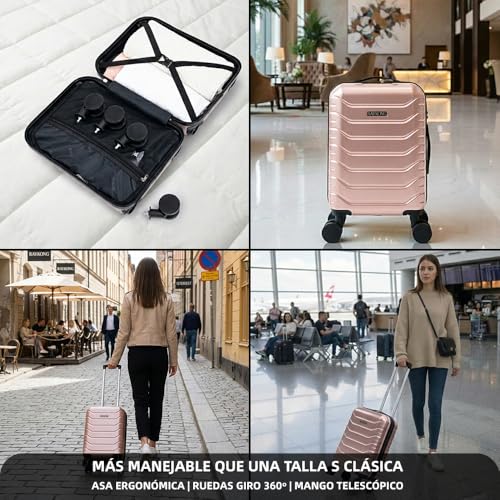 Thumbnail 5 de RAYKONG maleta de cabina de ABS 40x30x20 cm (24 L) con ruedas desmontables y cerradura numérica – RosaDorada