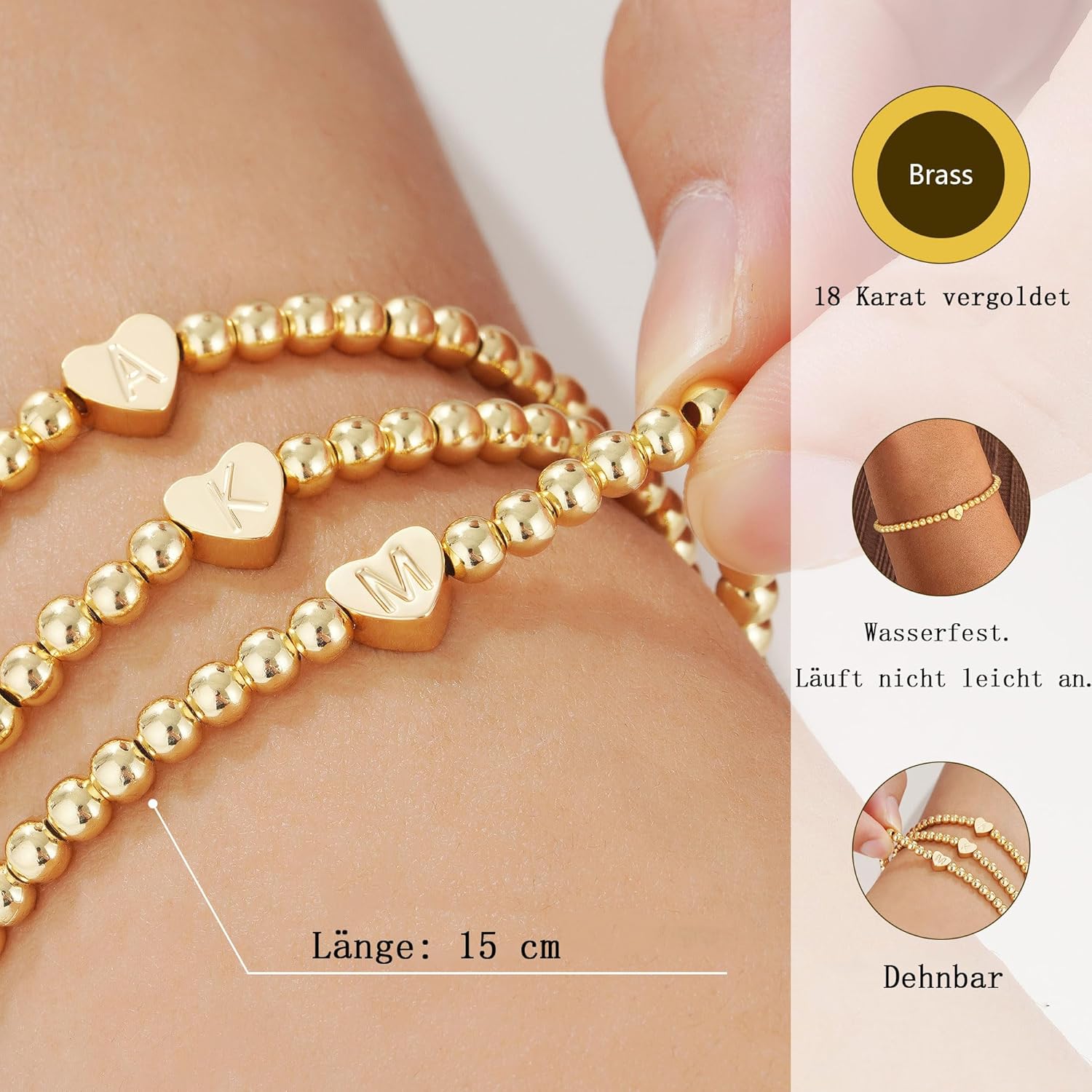 Thumbnail 4 de SLOONG Herz-Armband mit Buchstaben-Monogramm (vergoldet, 18K) – personalisierbare Armkette für Damen & Mädchen
