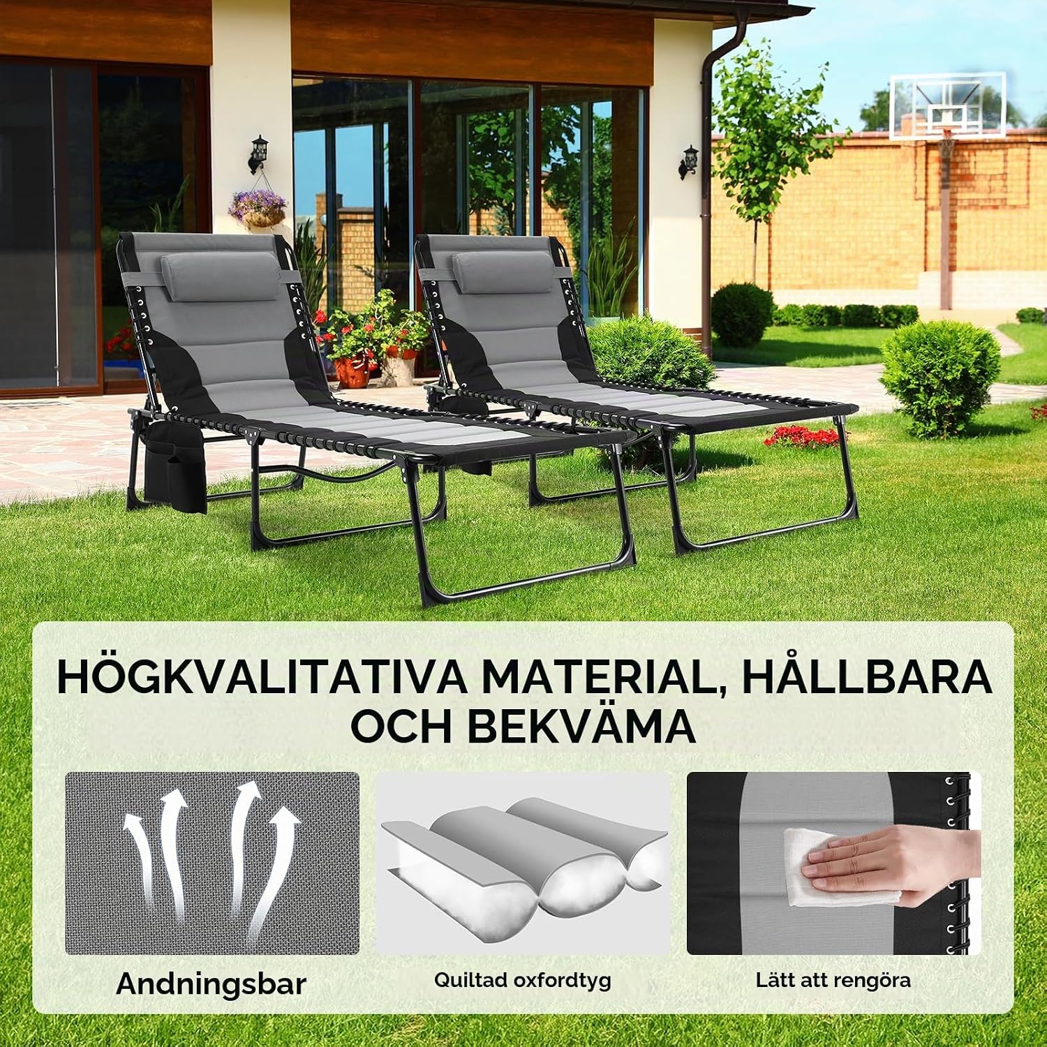 Detalle 1 de LIFERUN HQB-TC-XLM1 hopfällbar solstol med fem rygglägen