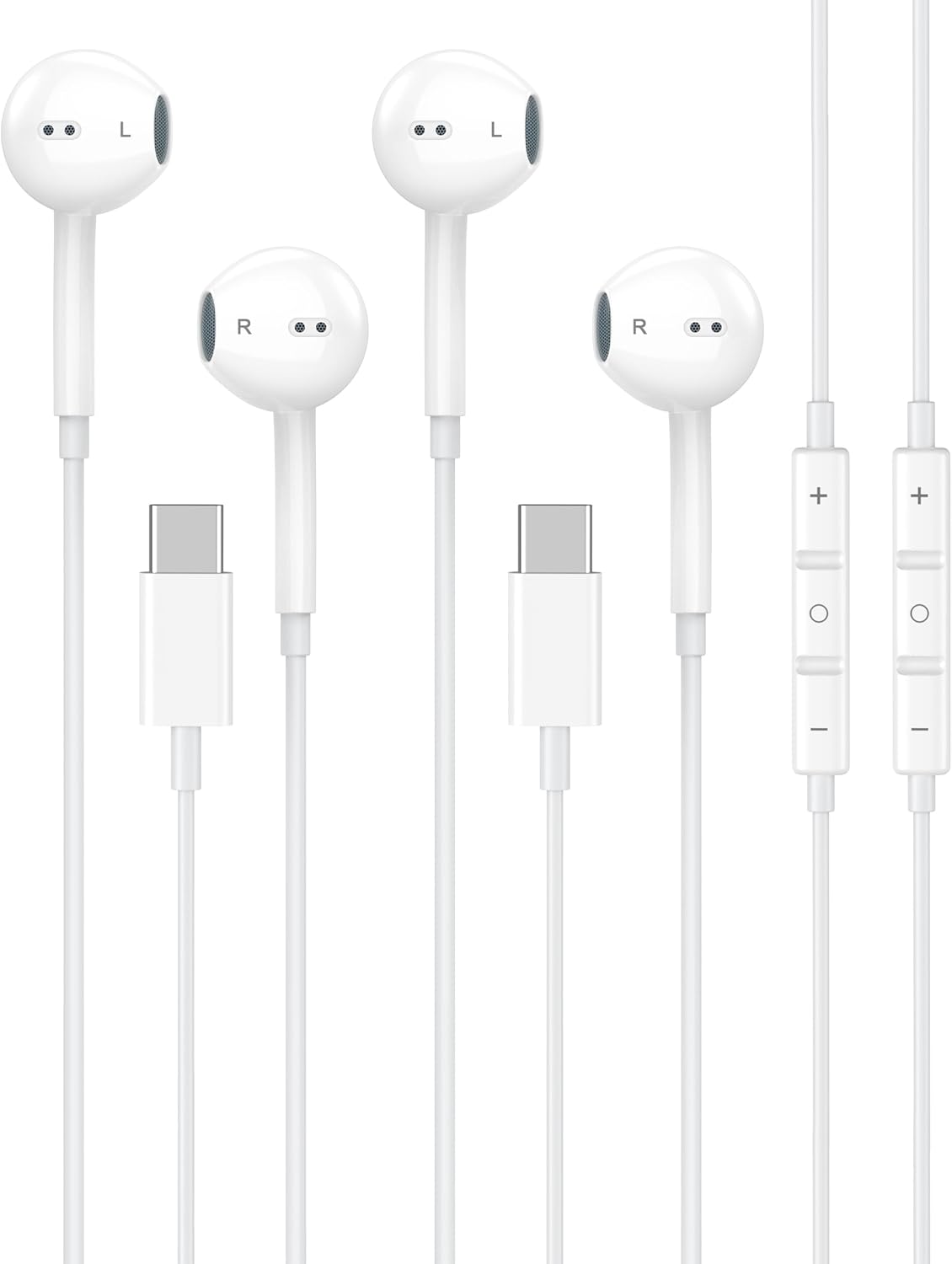 Detalle de Apple MFi Certified USB C Earphones Wired for iPhone 17/16/15 (2 Pack) with Mic & Remote – Noise Cancelling Earbuds