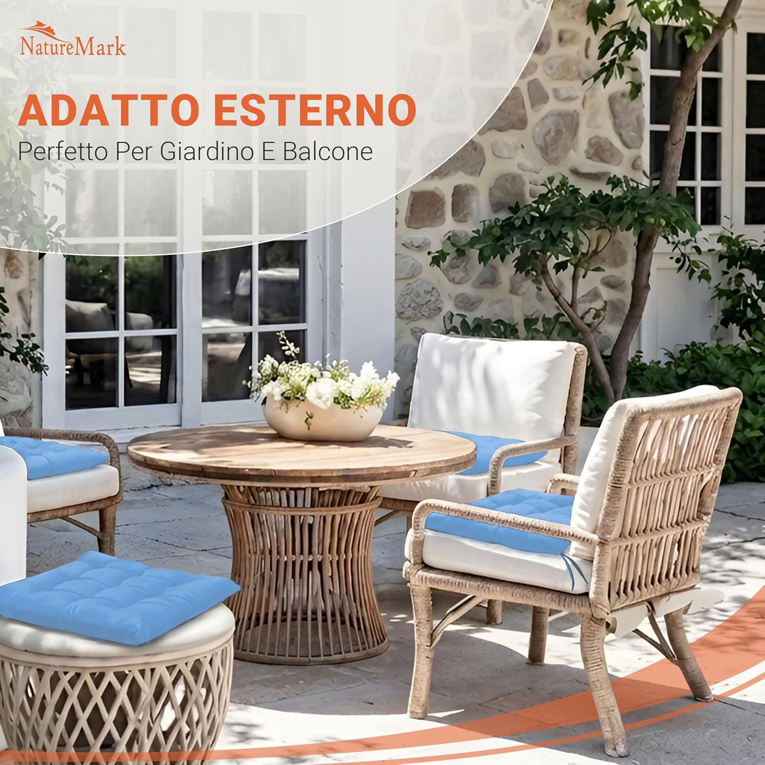 Thumbnail 2 de NatureMark Set 8 Cuscini per Sedie con Cordini 40x40 cm – Colore Azzurro