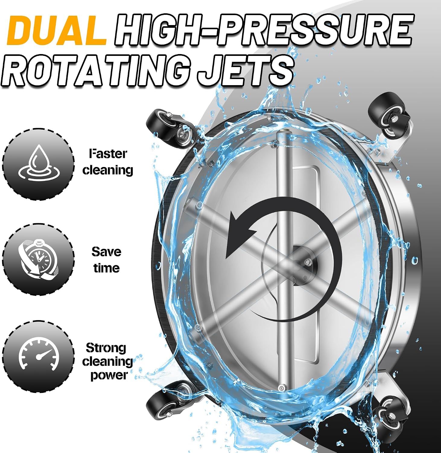Detalle de LidoDola PWS 19-Inch Pressure Washer Surface Cleaner, Stainless Steel, 4 Wheels