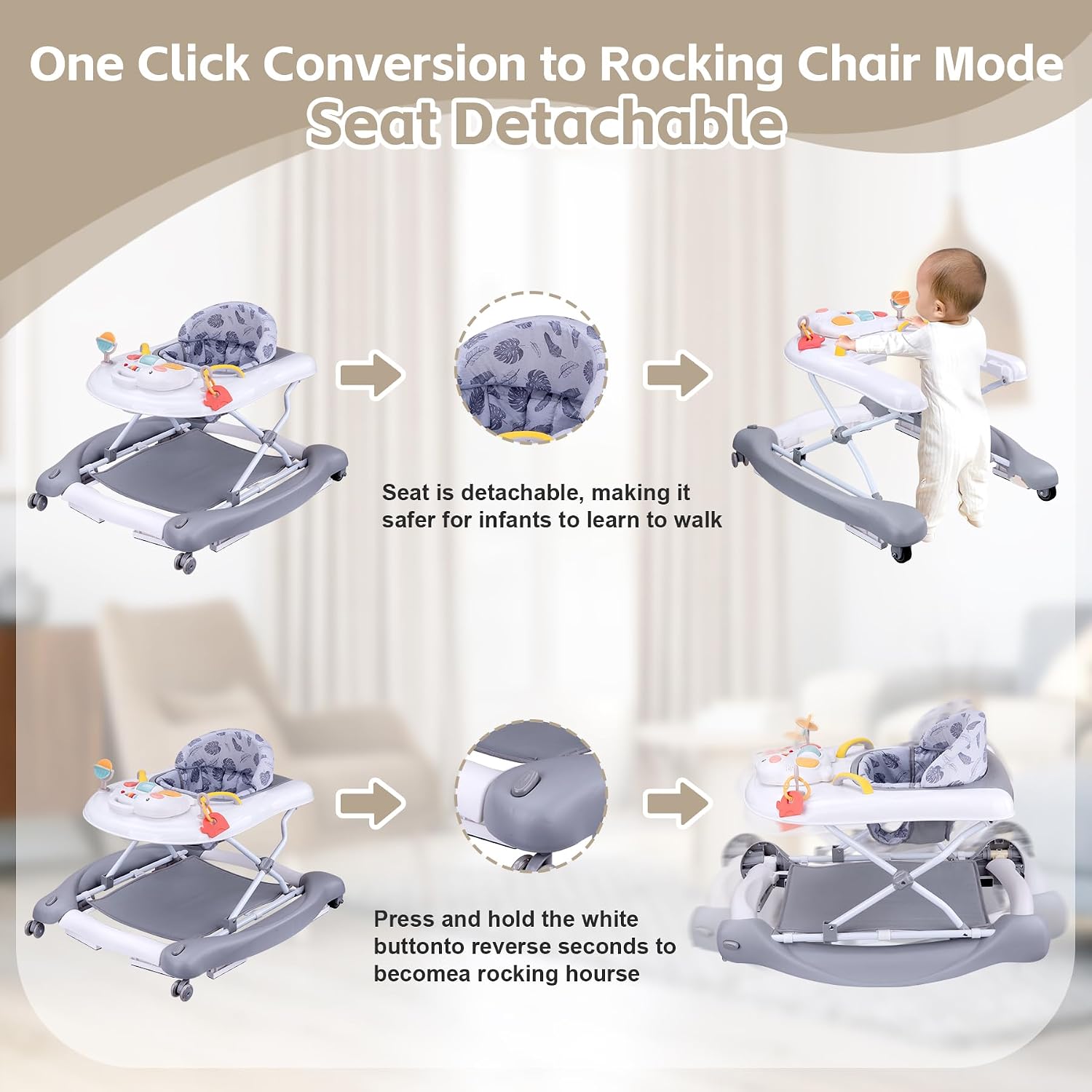 Thumbnail 2 de Pawtong Foldable 5-in-1 Baby Activity Walker with Adjustable Height