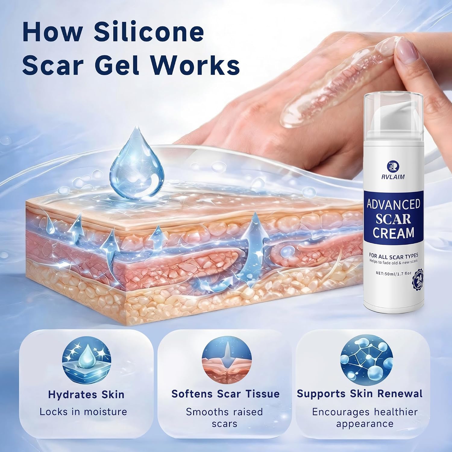 Thumbnail 4 de Rvlaim Silicone Scar Cream, 1.7 oz Non-Greasy Formula