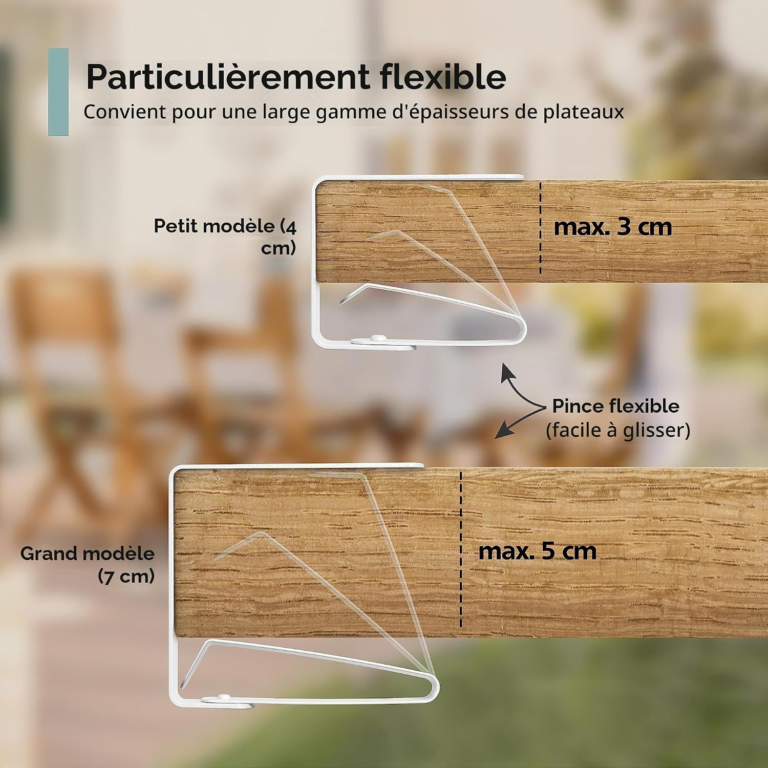 Detalle 2 de Virea 4 tafelkleedklemmen, wit roestvrij staal voor tafelbladen tot 5 cm