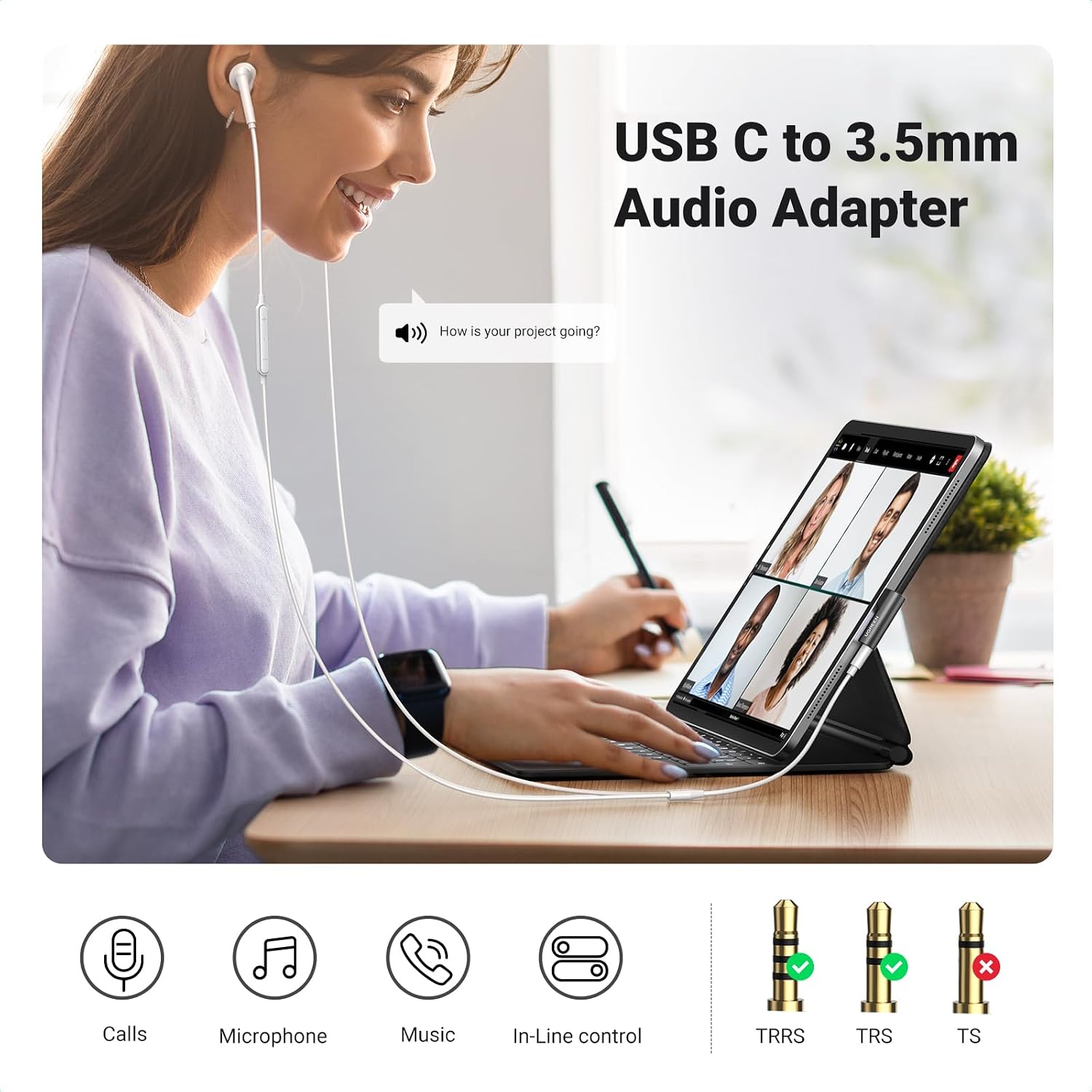 Detalle 2 de UGREEN USB-C to 3.5mm Jack Adapter DAC Stereo (Black) for USB-C devices