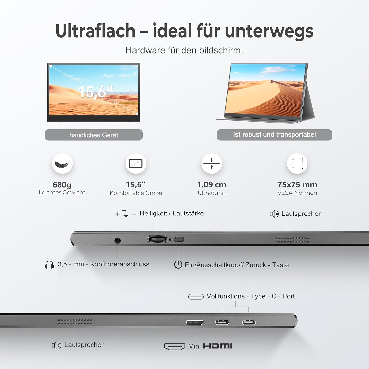 Detalle de UFYQL Portable Monitor 15,6 Zoll FHD IPS