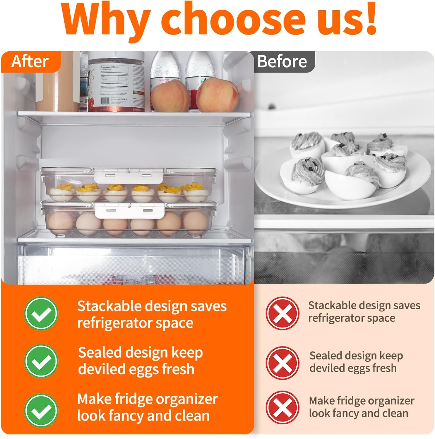Thumbnail 1 de MesRosa 2-Pack Deviled Egg Containers with Lid and Handle (Holds 48 Eggs) — Stackable Clear Plastic Carrier, White