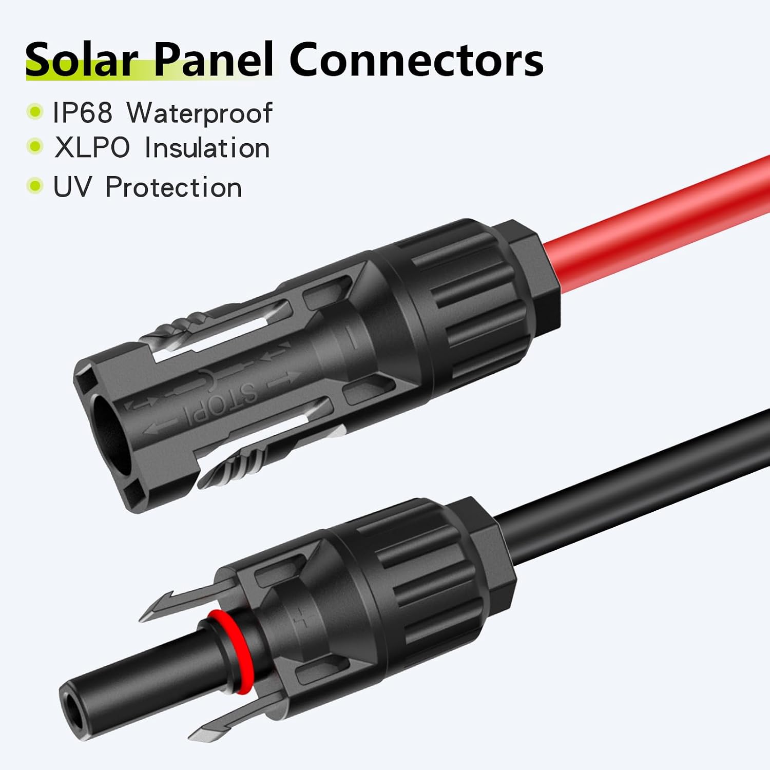 Detalle 2 de JXMXRPV Solar Cable Extension, 33 ft 10 AWG, IP68, Male-to-Female Connectors