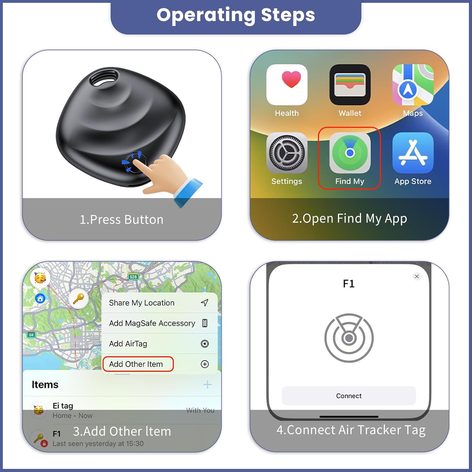 Thumbnail 6 de 2026 New Apple MFi Certified Air Tracker Tags 3 Pack (Black) – Find My compatible