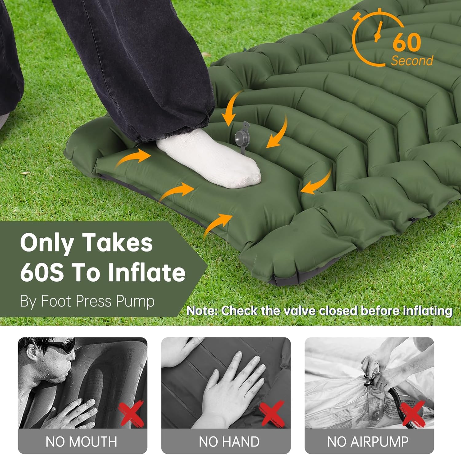 Thumbnail 2 de HAUSPROFI Inflating Sleeping Pad for Camping – UltraLight, Built-in Foot Pump, 150kg Capacity
