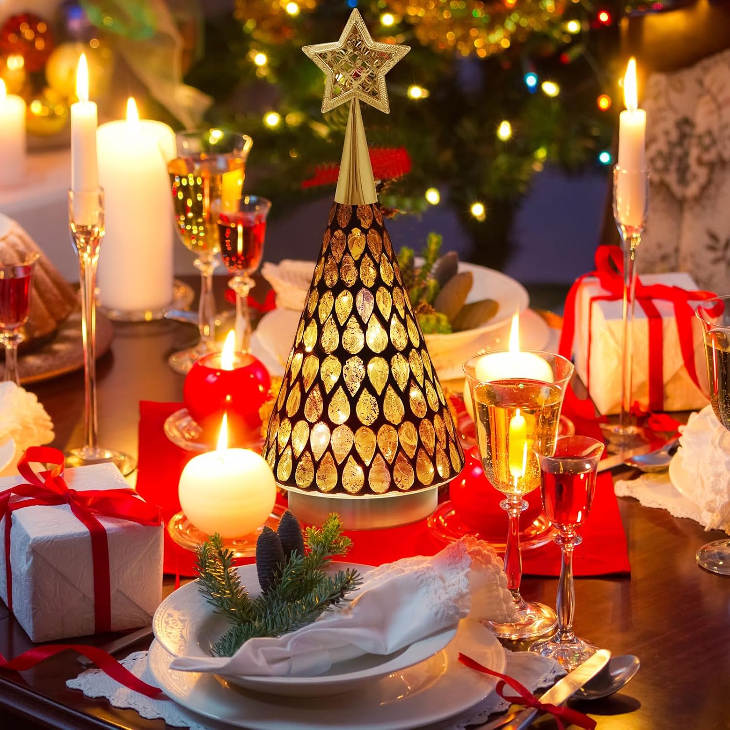 Thumbnail 4 de Mosaic Glass Christmas Tree Gold 11" 🎄
